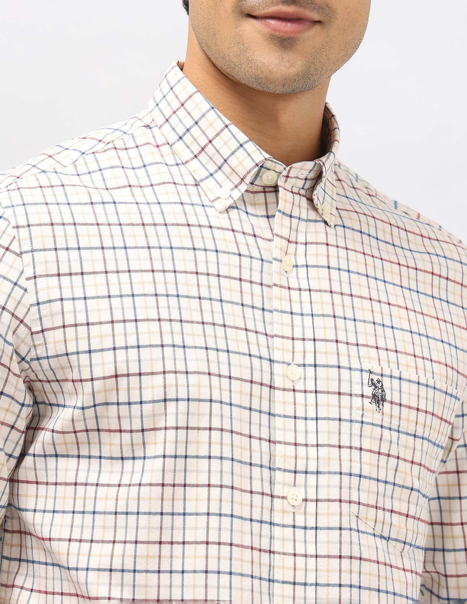Graph Checked Twill Shirt Ivory - U.S. POLO ASSN. | Large