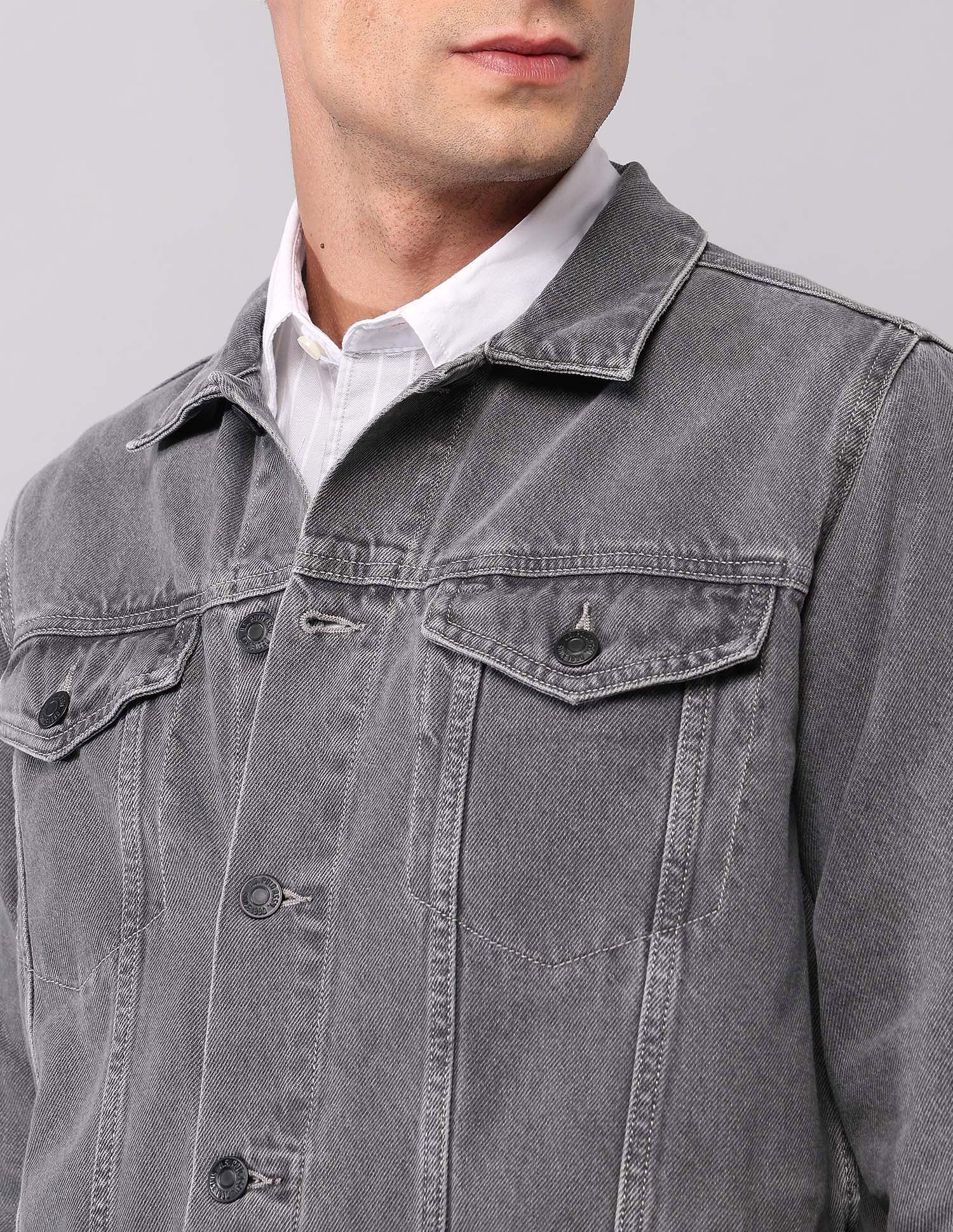 Pure Cotton Regular Fit Denim Jacket Grey - U.S. Polo Assn. India | Large