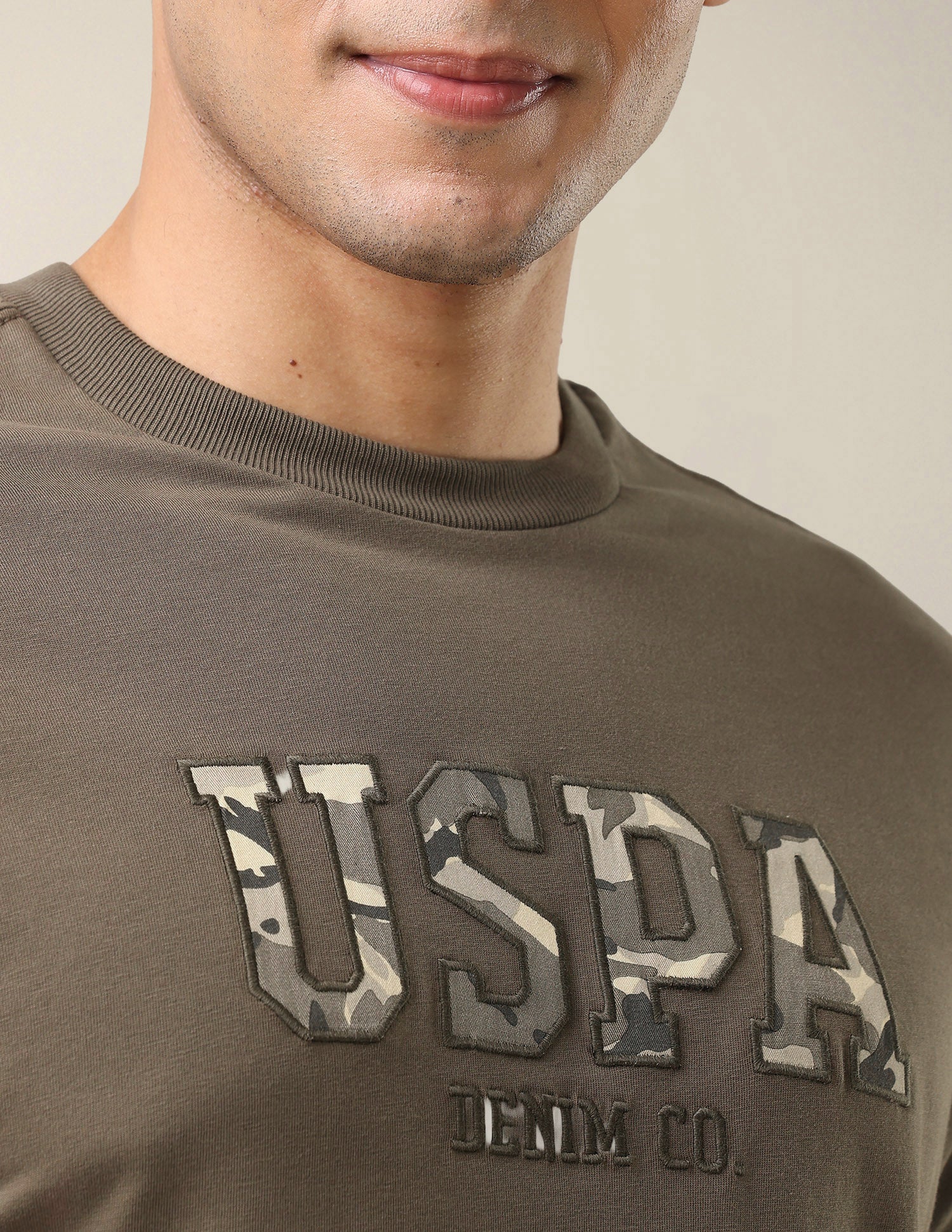 Camouflage Brand Printed Slim Fit T-Shirt Olive - U.S. Polo Assn. India | Large