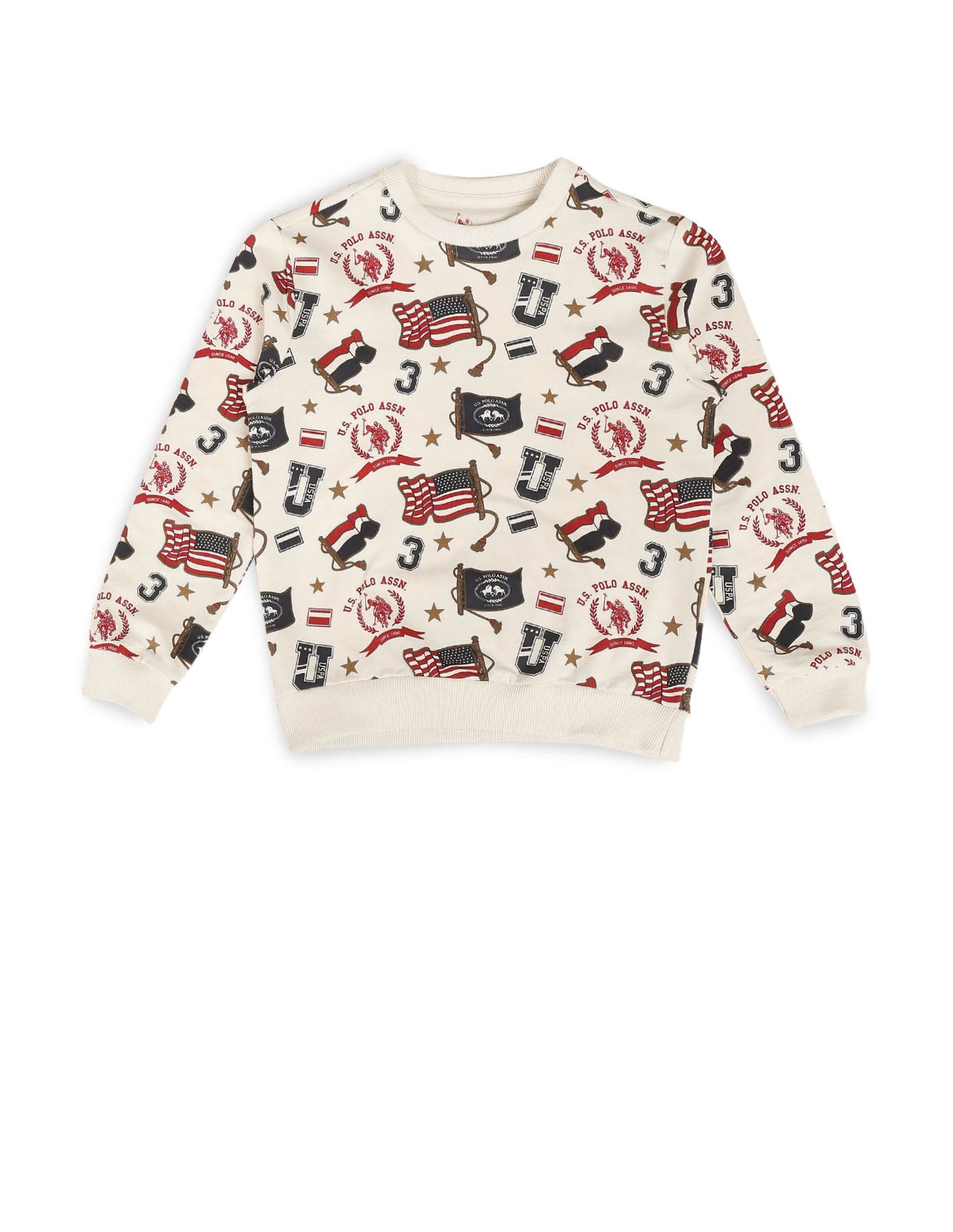 Boys Brand Printed Regular Fit Sweatshirt White - U.S. POLO ASSN. | Large