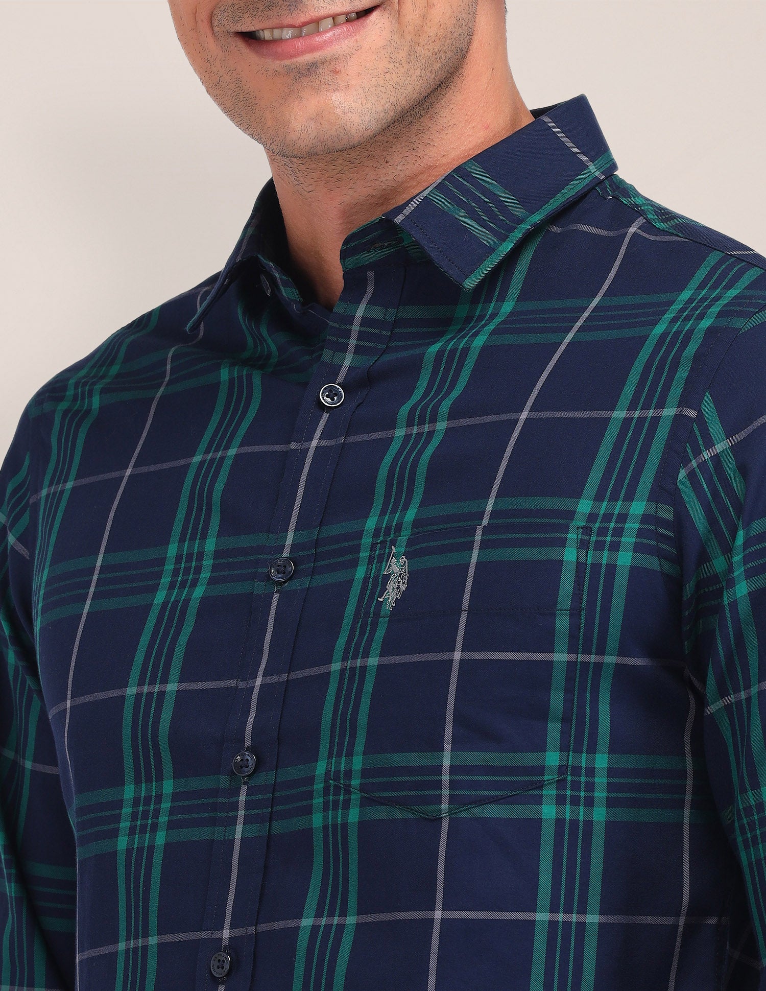 Midscale Checked Tailored Fit Shirt Navy - U.S. Polo Assn. India | Large