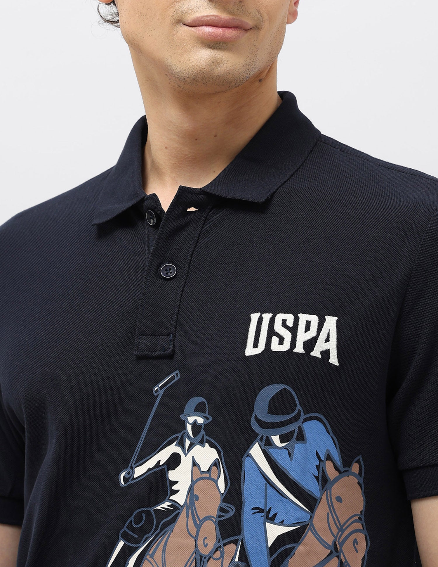 Graphic Printed Muscle Fit Polo shirt Navy - U.S. POLO ASSN. | Large