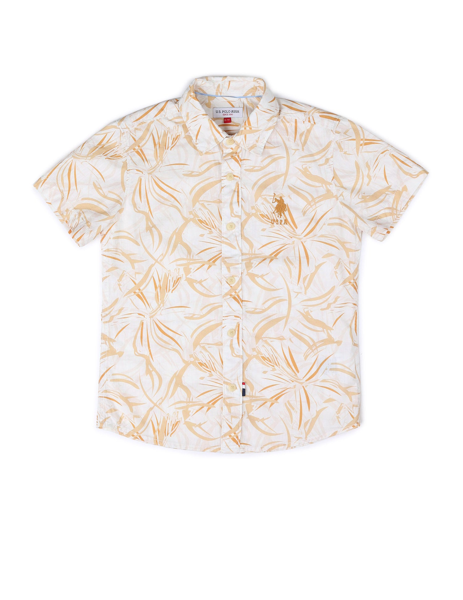 Boys Abstract Printed Pure Cotton Shirt Yellow - U.S. POLO ASSN. | Large
