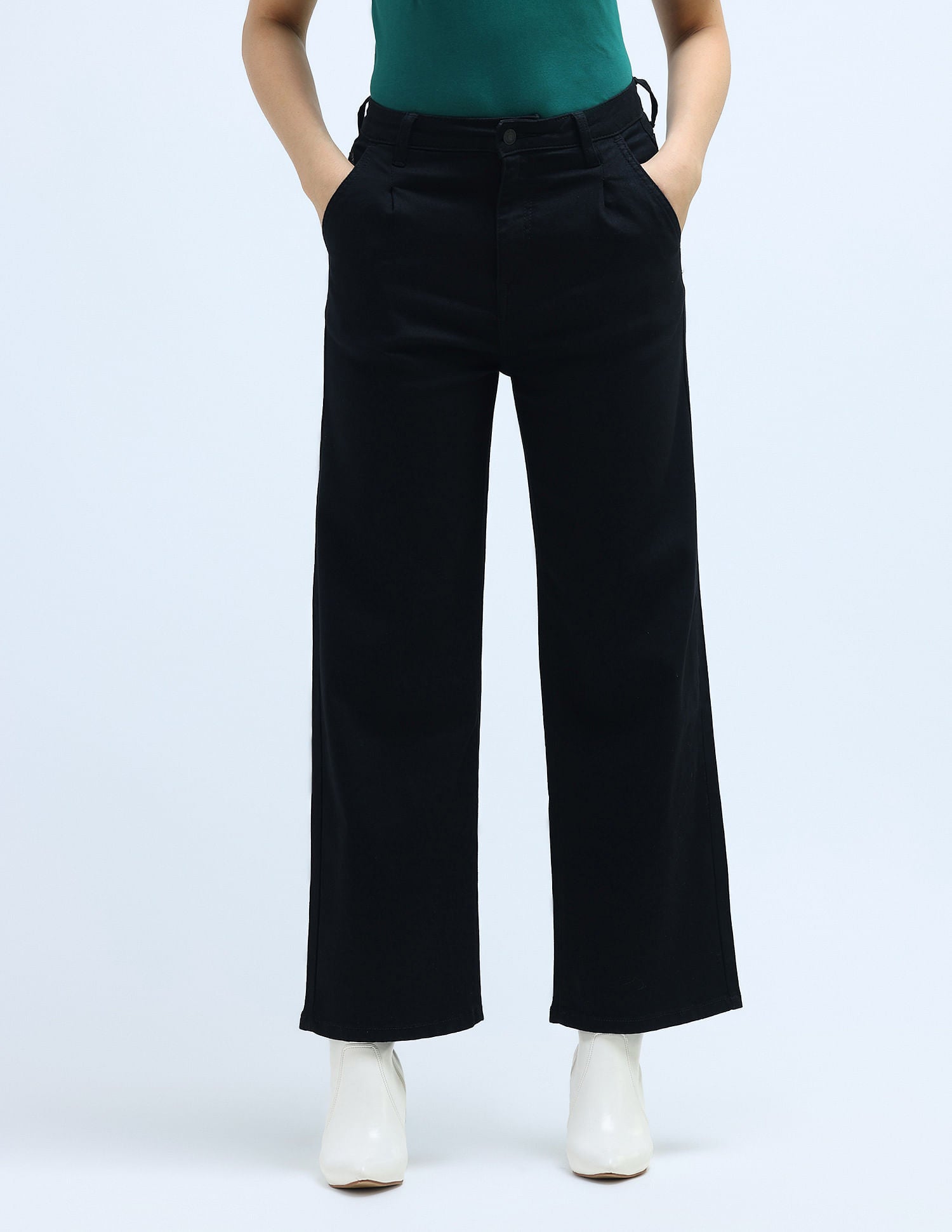 High Rise Pleated Wide Leg Jeans Black - U.S. POLO ASSN. | Large