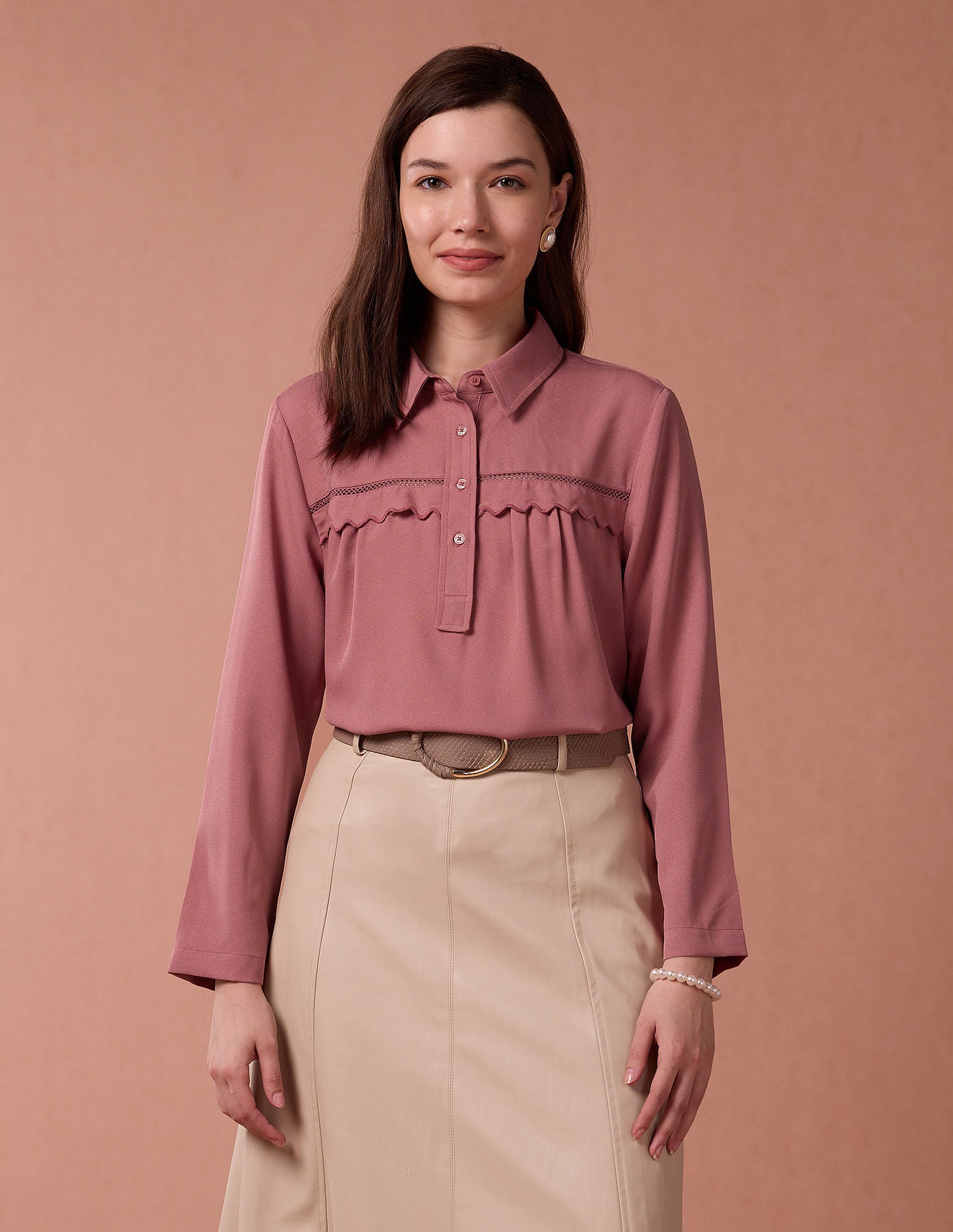 Scallop Lace Solid Top Pink - U.S. POLO ASSN. | Large