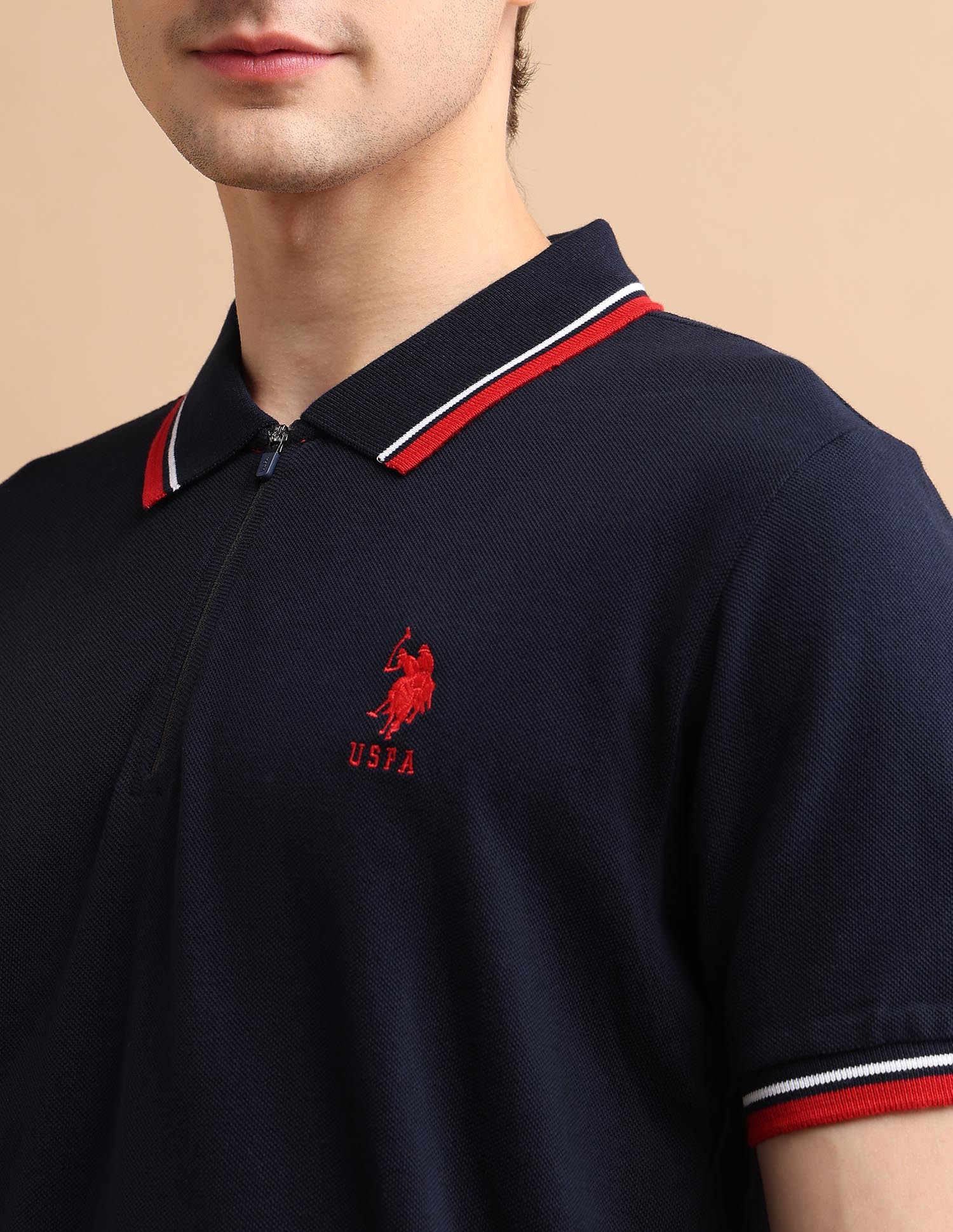 Tipped Zipper Polo Shirt Navy - U.S. POLO ASSN. | Large