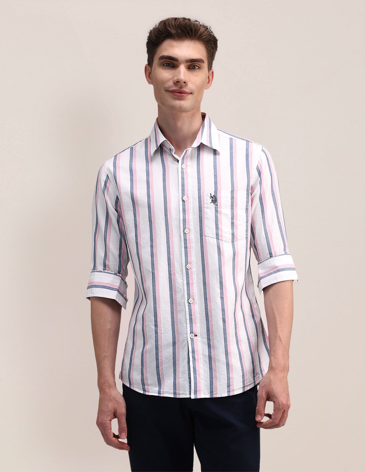 Regular Dobby Vertical Striped Shirt White - U.S. POLO ASSN. | Large