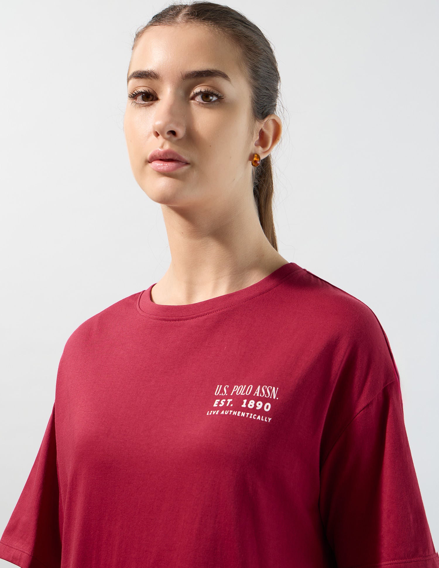 Brand Printed Boyfriend Fit T-Shirt Dark Red - U.S. POLO ASSN. | Large