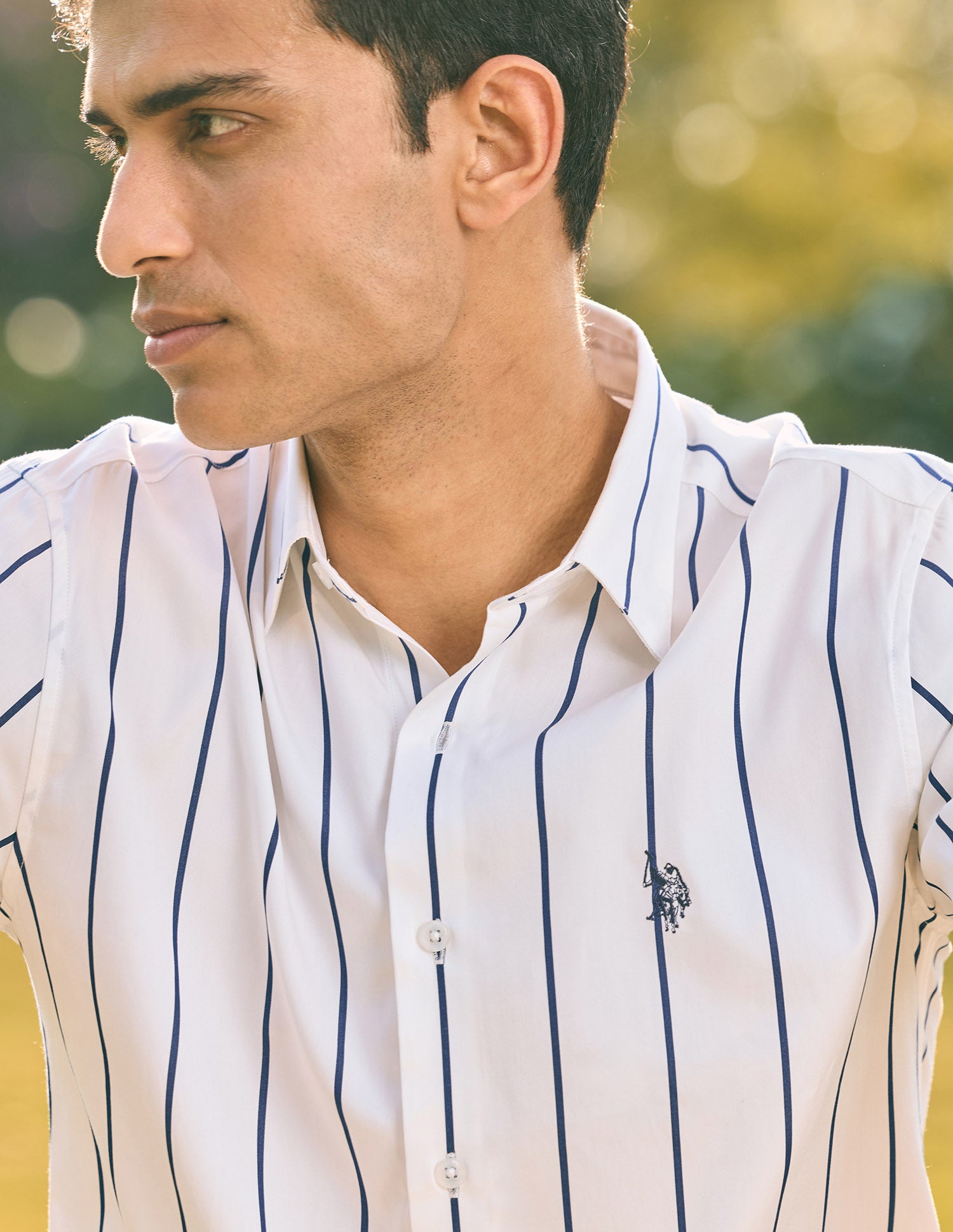 Pacho X Vertical Striped Tailored Fit Shirt White - U.S. Polo Assn. India | Large