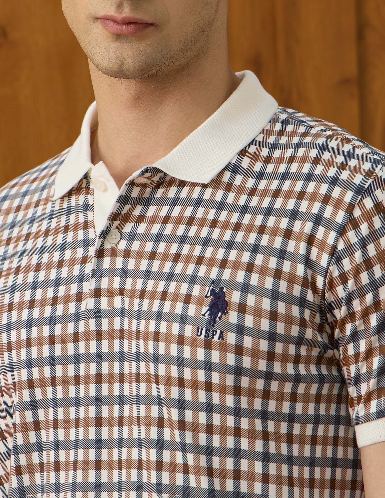 Checked Equestrian Aisle Theater Polo Shirt Light Brown - U.S. POLO ASSN. | Large