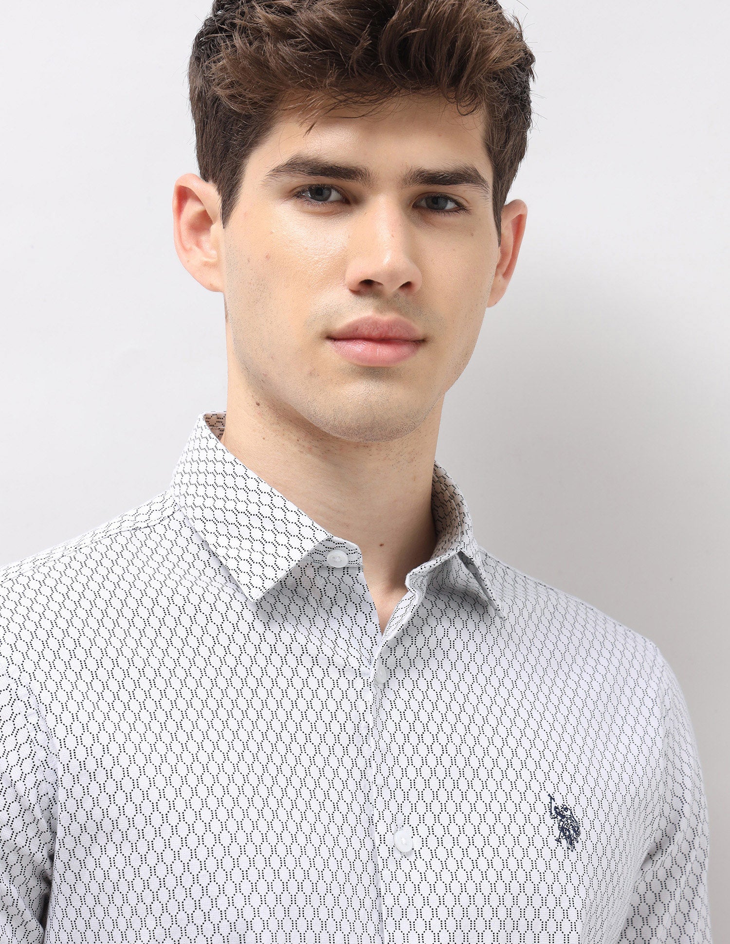 Tailored Fit Geometric Printed Shirt Light Grey - U.S. Polo Assn. India | Large