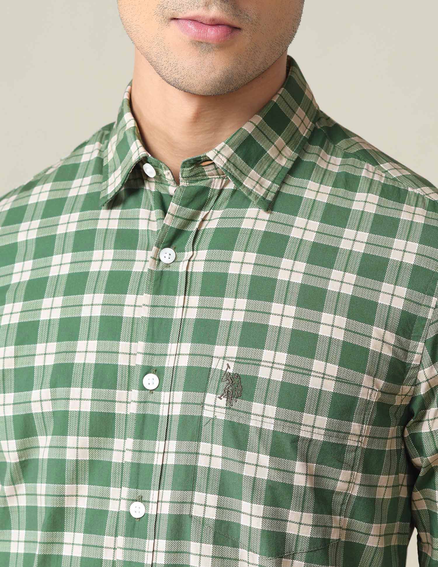Pure Cotton Tartan Shirt Green - U.S. POLO ASSN. | Large