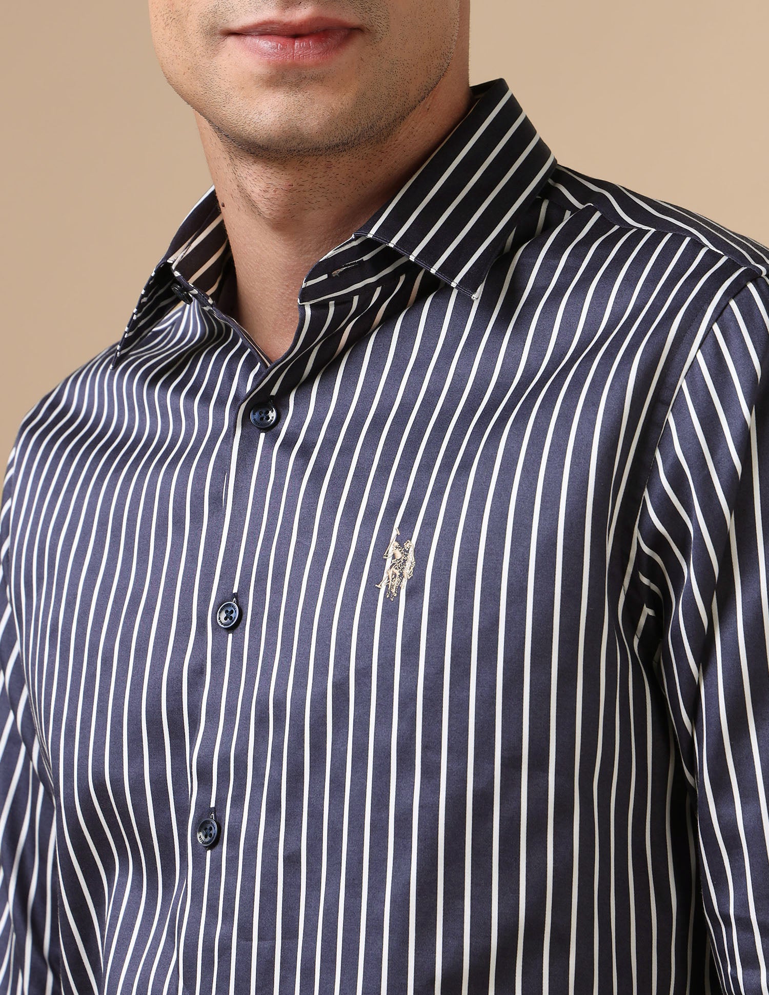 Vertical Striped Pure Cotton Shirt Navy - U.S. POLO ASSN. | Large