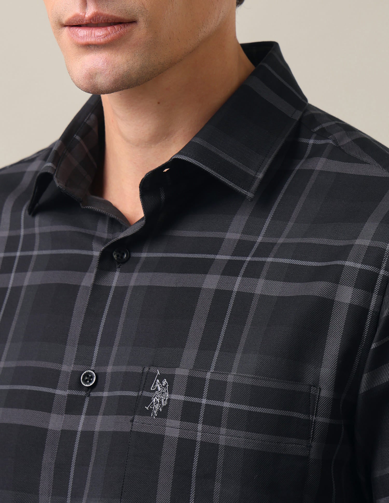 Plaid Checked Tailored Fit Shirt Charcoal Grey - U.S. Polo Assn. India | Large