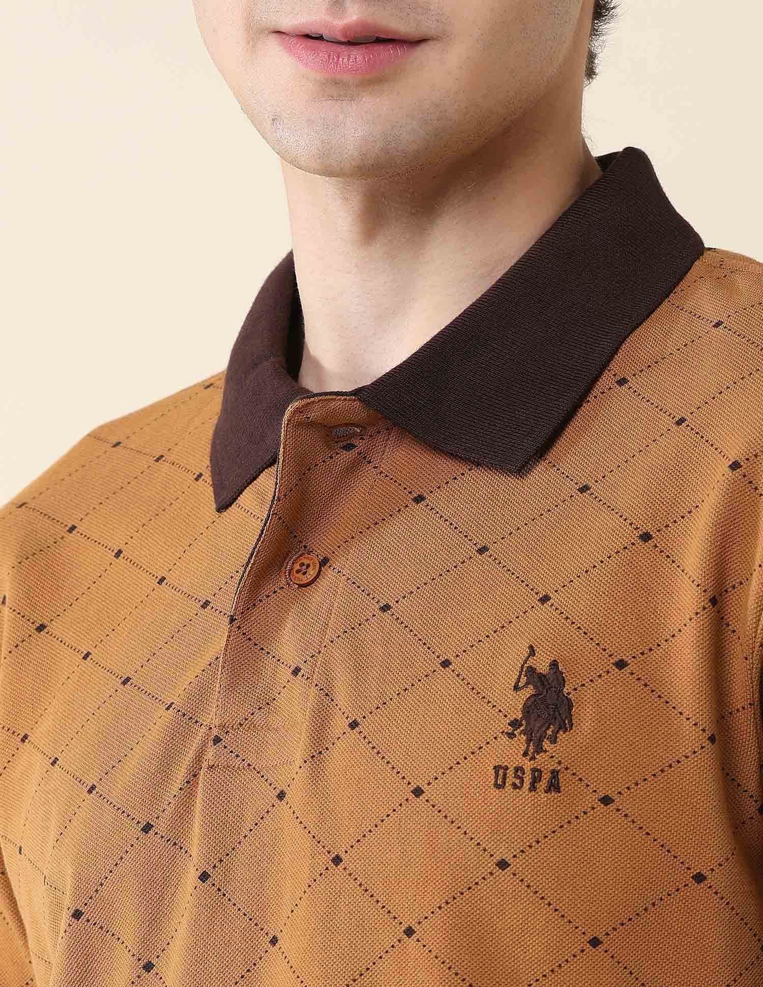 All Over Printed Slim Fit Polo Shirt Brown - U.S. Polo Assn. India | Large