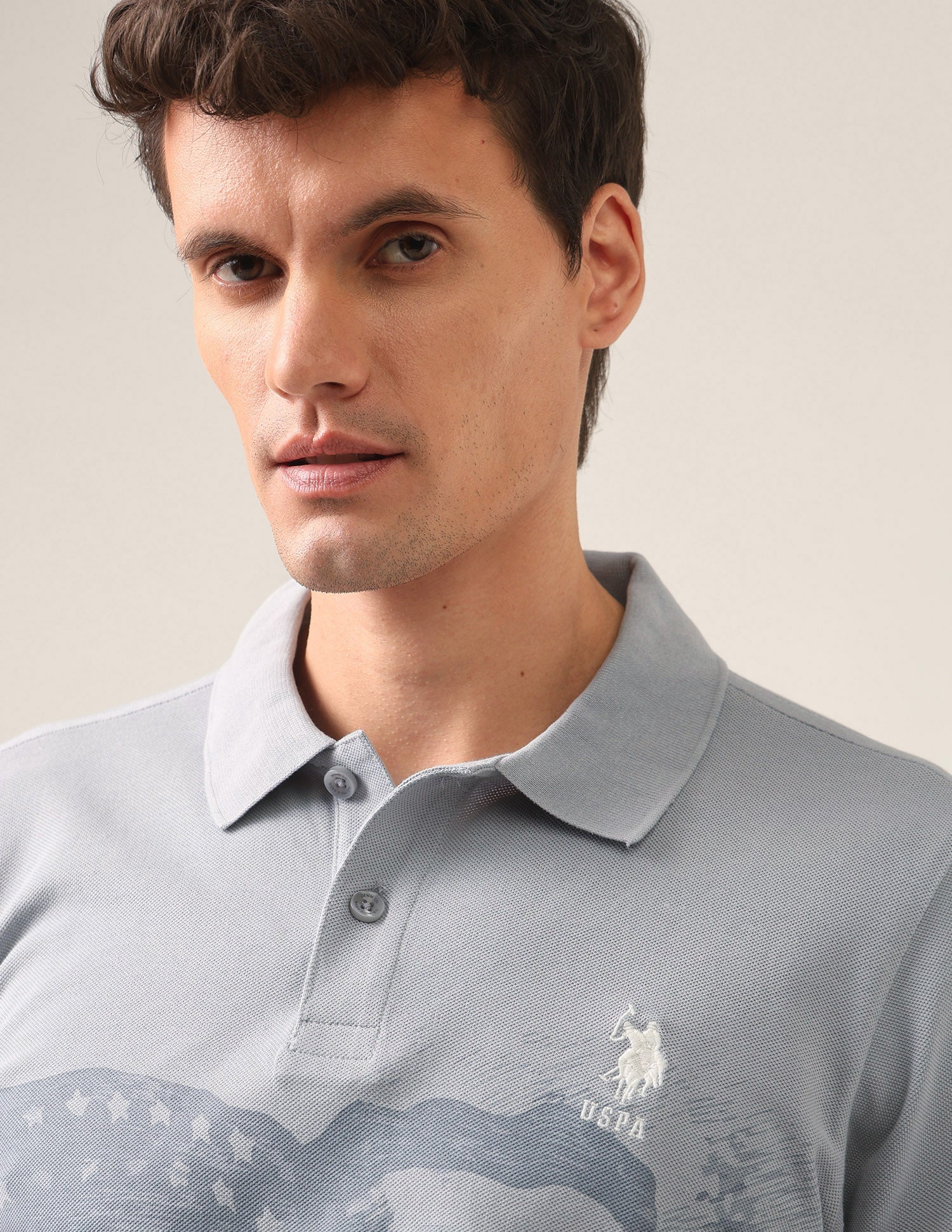 Graphic Printed Slim Fit Polo Shirt Grey - U.S. Polo Assn. India | Large