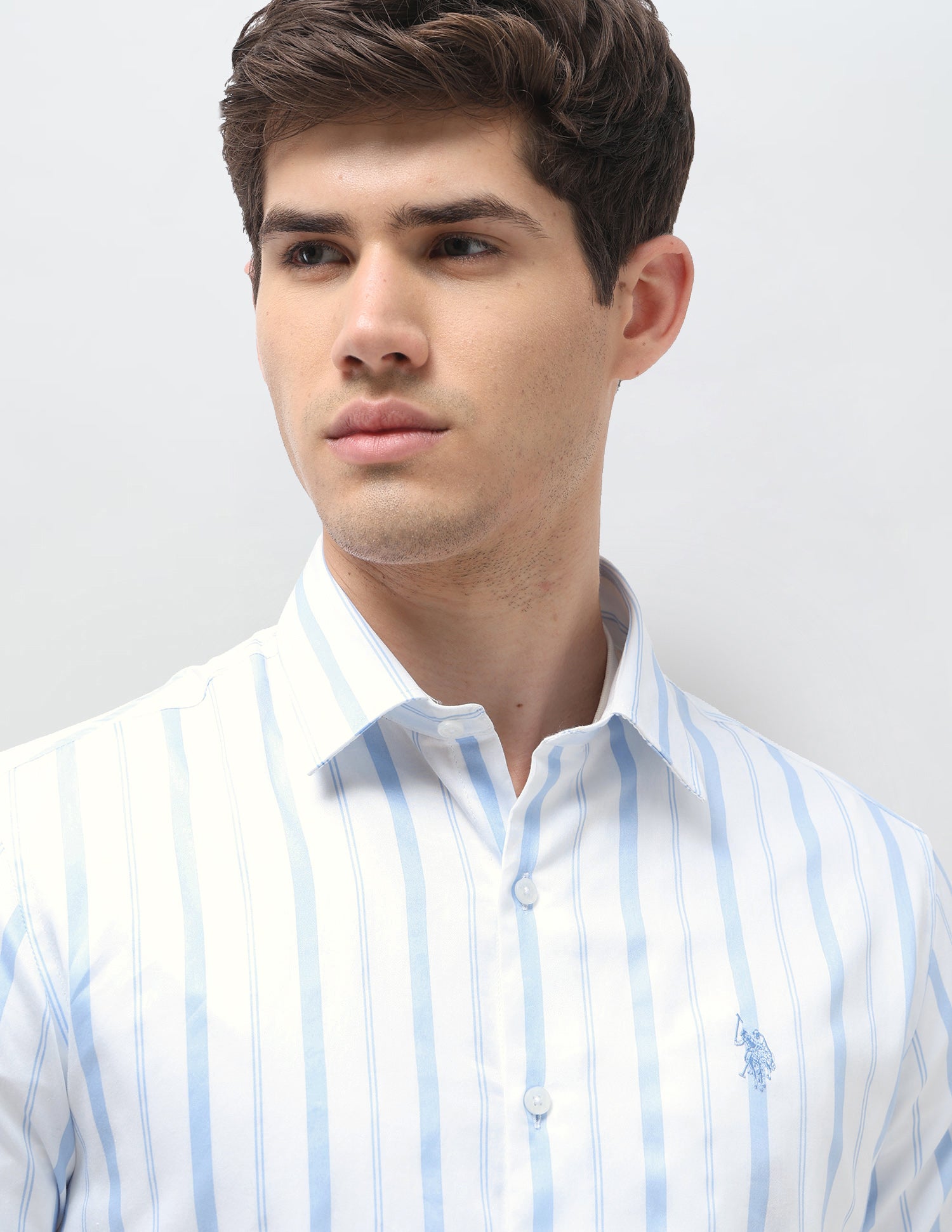 Tailored Fit Vertical Striped Shirt Light Blue - U.S. Polo Assn. India | Large