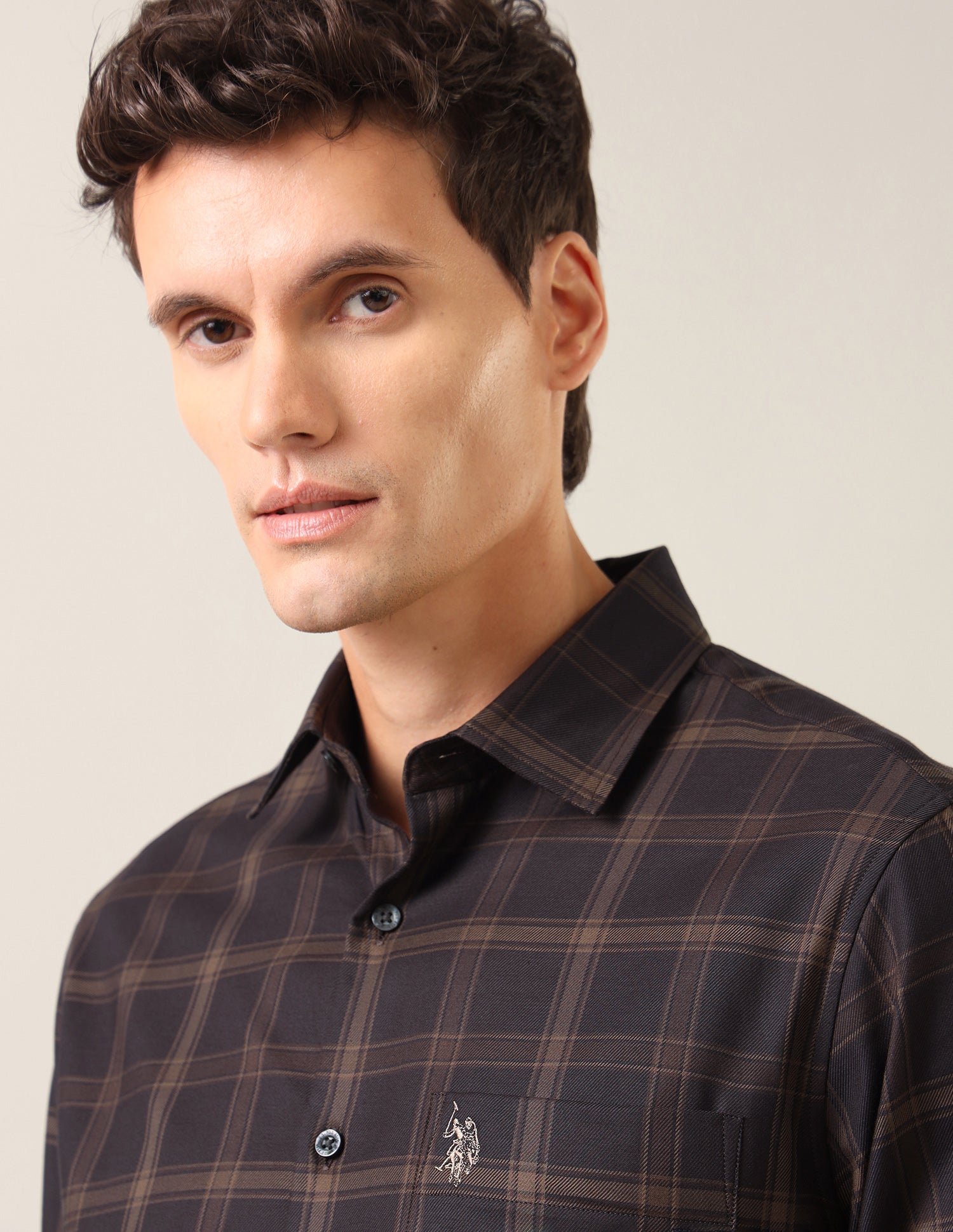 Grid Tattersall Checked Twill Shirt Choco - U.S. Polo Assn. India | Large