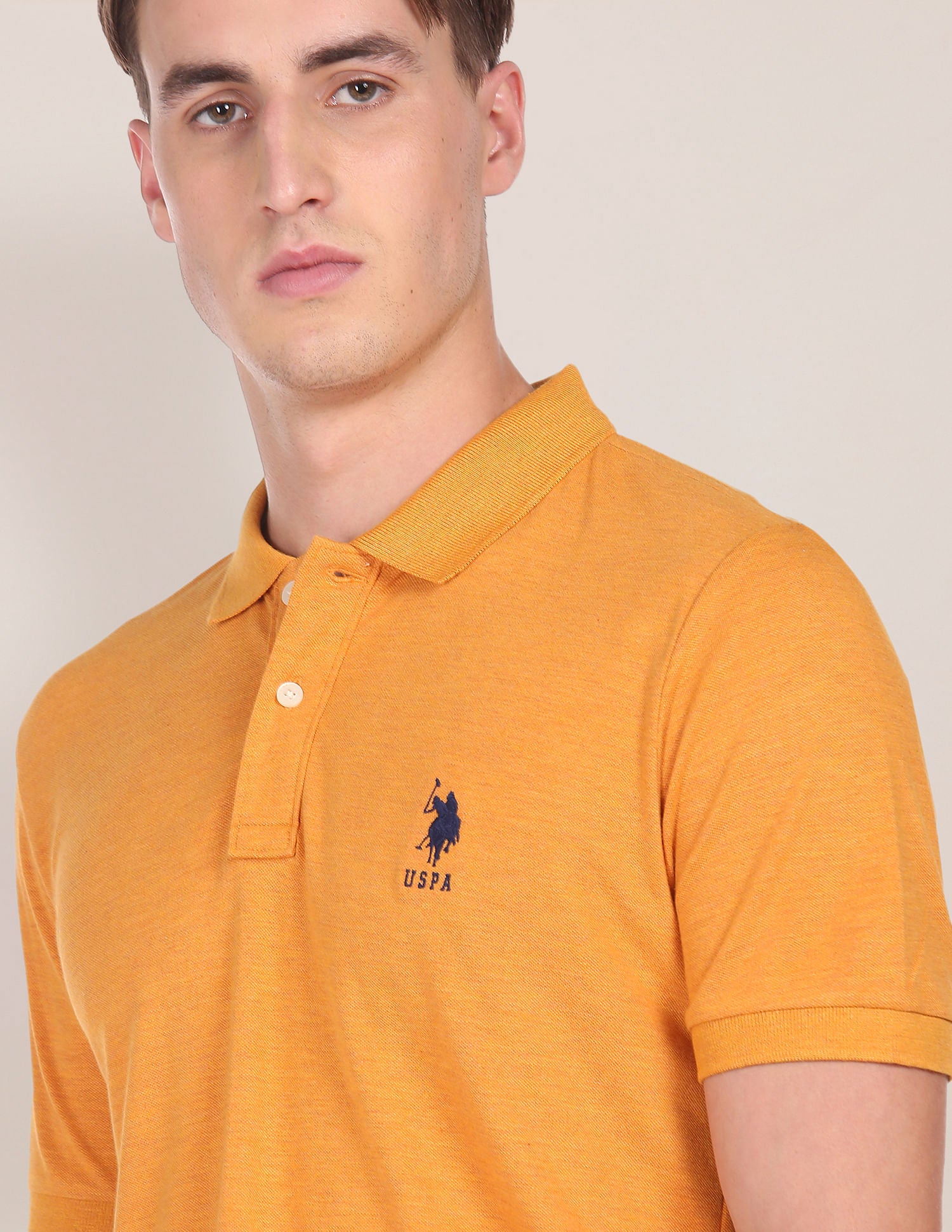 Pure Cotton Solid Polo Shirt Mustard - U.S. Polo Assn. India | Large