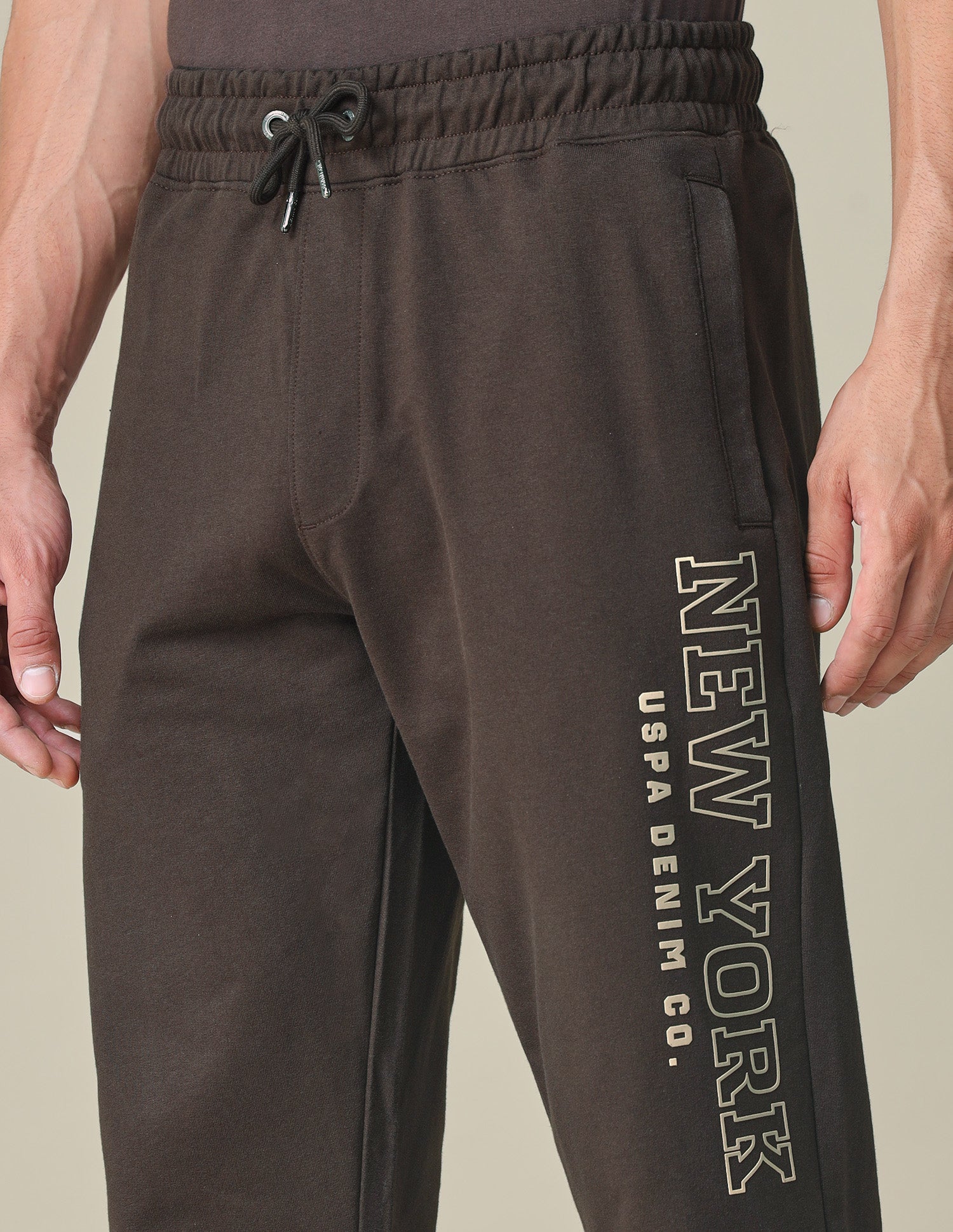 Brand Embossed Regular Fit Track Pants Brown - U.S. POLO ASSN. | Large