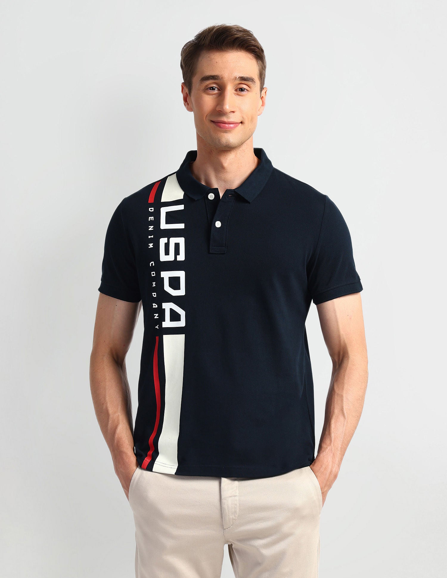 Muscle Fit Typography Polo Shirt Dark-Blue - U.S. Polo Assn. India | Large
