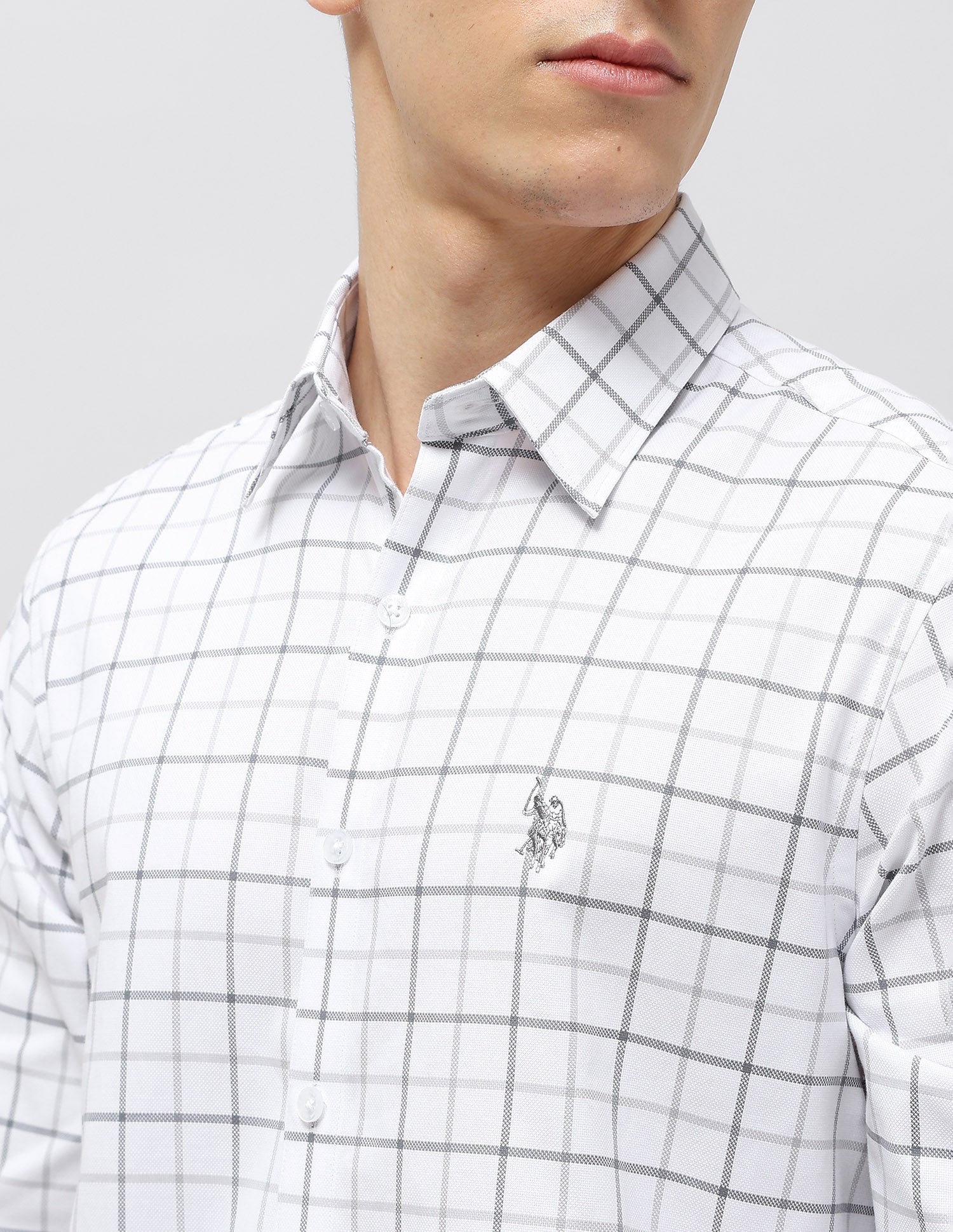 Grid Tattersall Checked Tailored Fit Shirt Grey - U.S. POLO ASSN. | Large