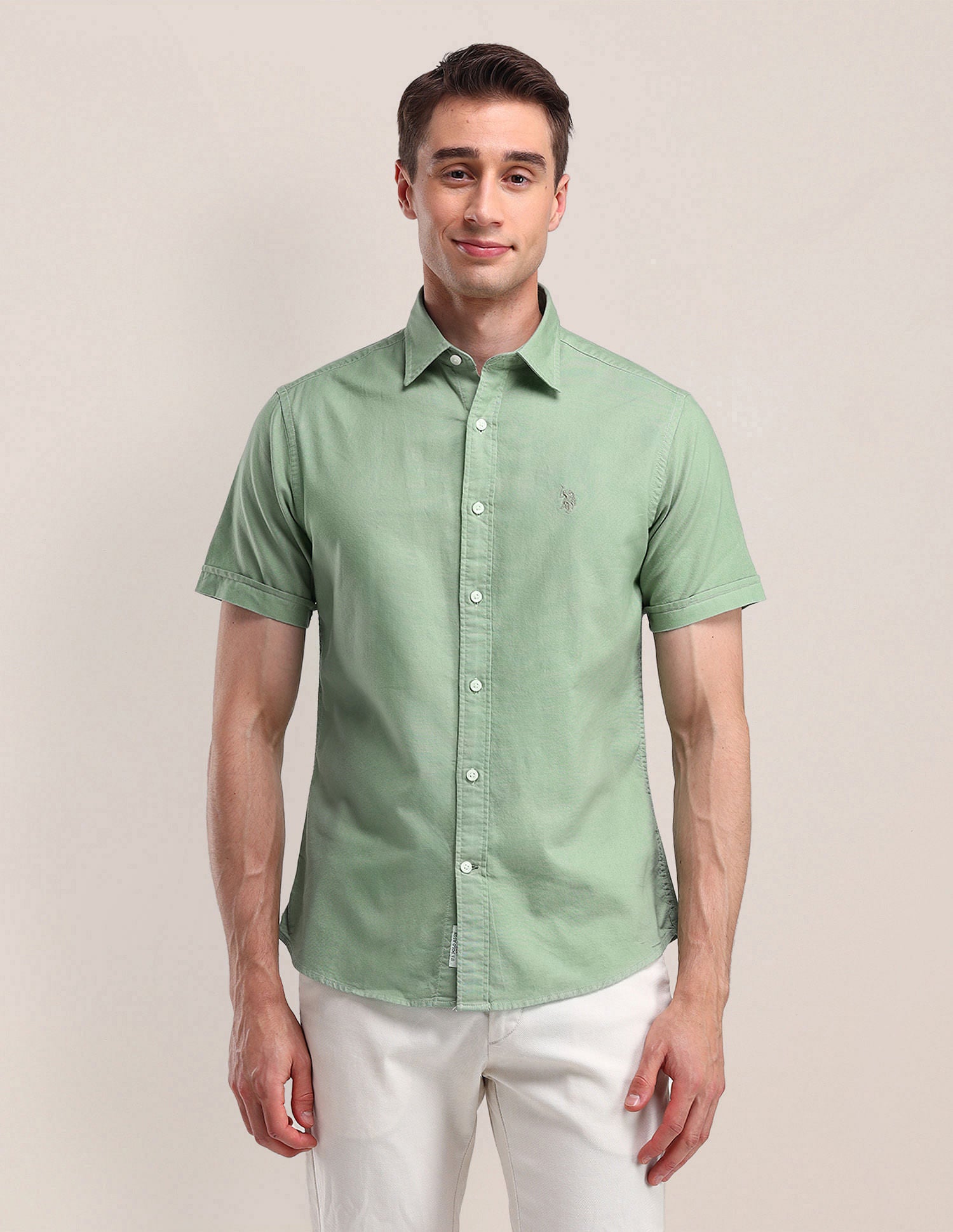 Tailored Fit Cotton Oxford Shirt Green - U.S. Polo Assn. India | Large
