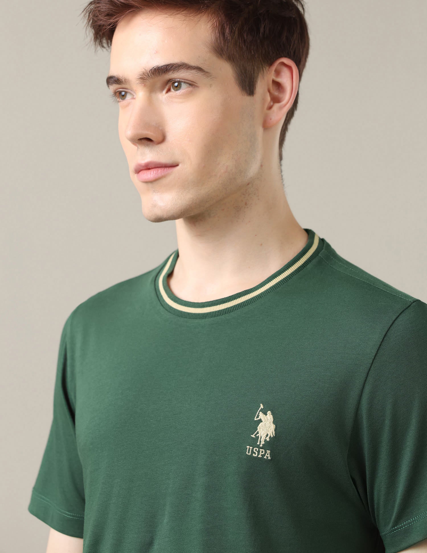Solid Regular Fit T-Shirt Green - U.S. Polo Assn. India | Large
