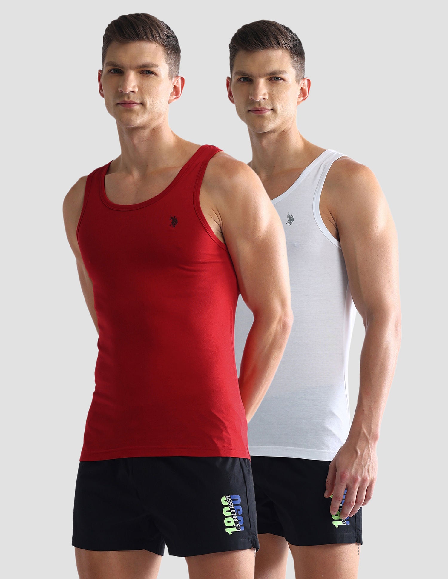 Solid Cotton OEV03 Vest - Pack Of 2 Red and White - U.S. POLO ASSN. | Large