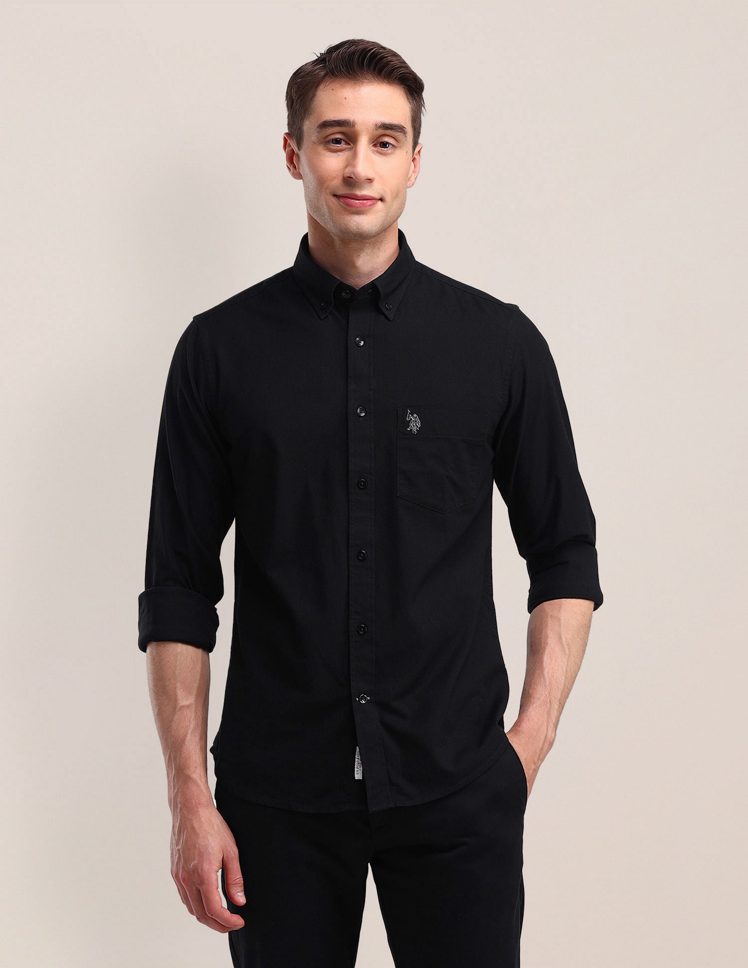 Tailored Fit Solid Shirt Black - U.S. Polo Assn. India | Large