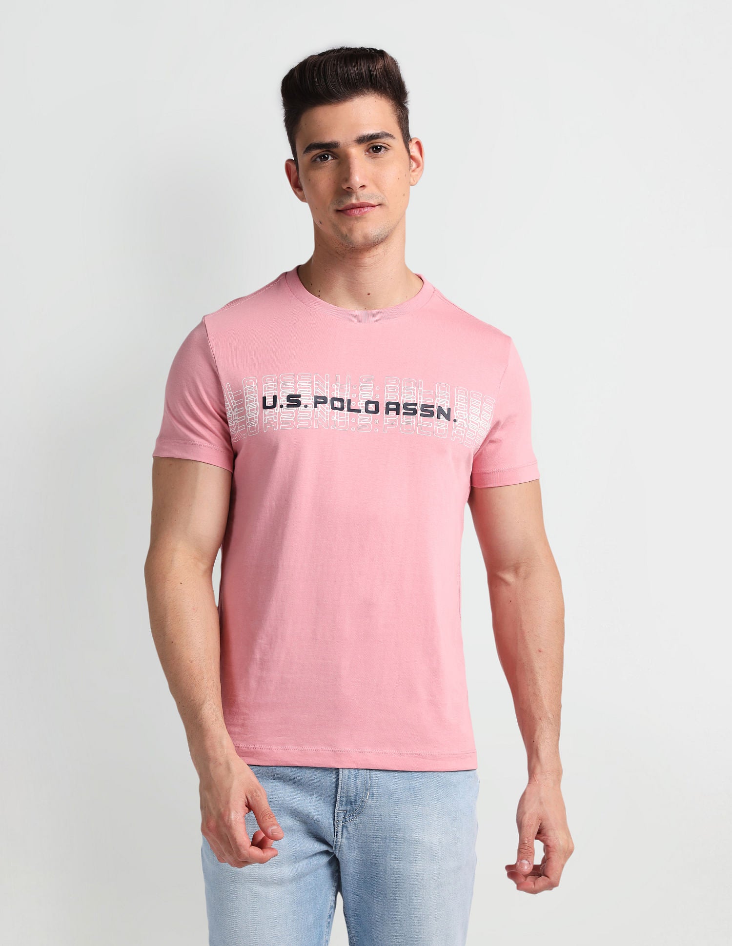 Muscle Fit Brand Print T-Shirt Pink - U.S. Polo Assn. India | Large