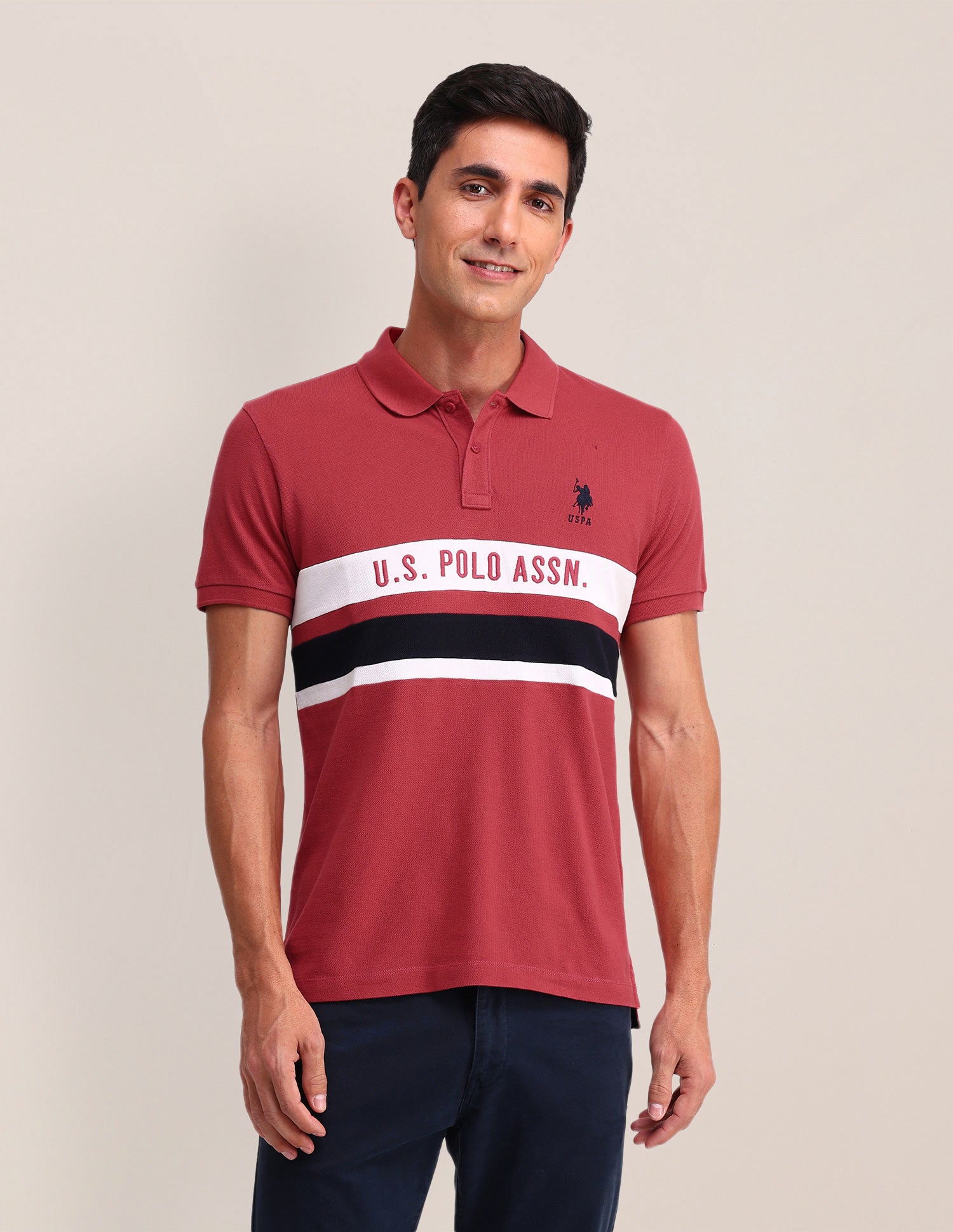 Horizontal Striped Cotton Polo Shirt Red - U.S. Polo Assn. India | Large