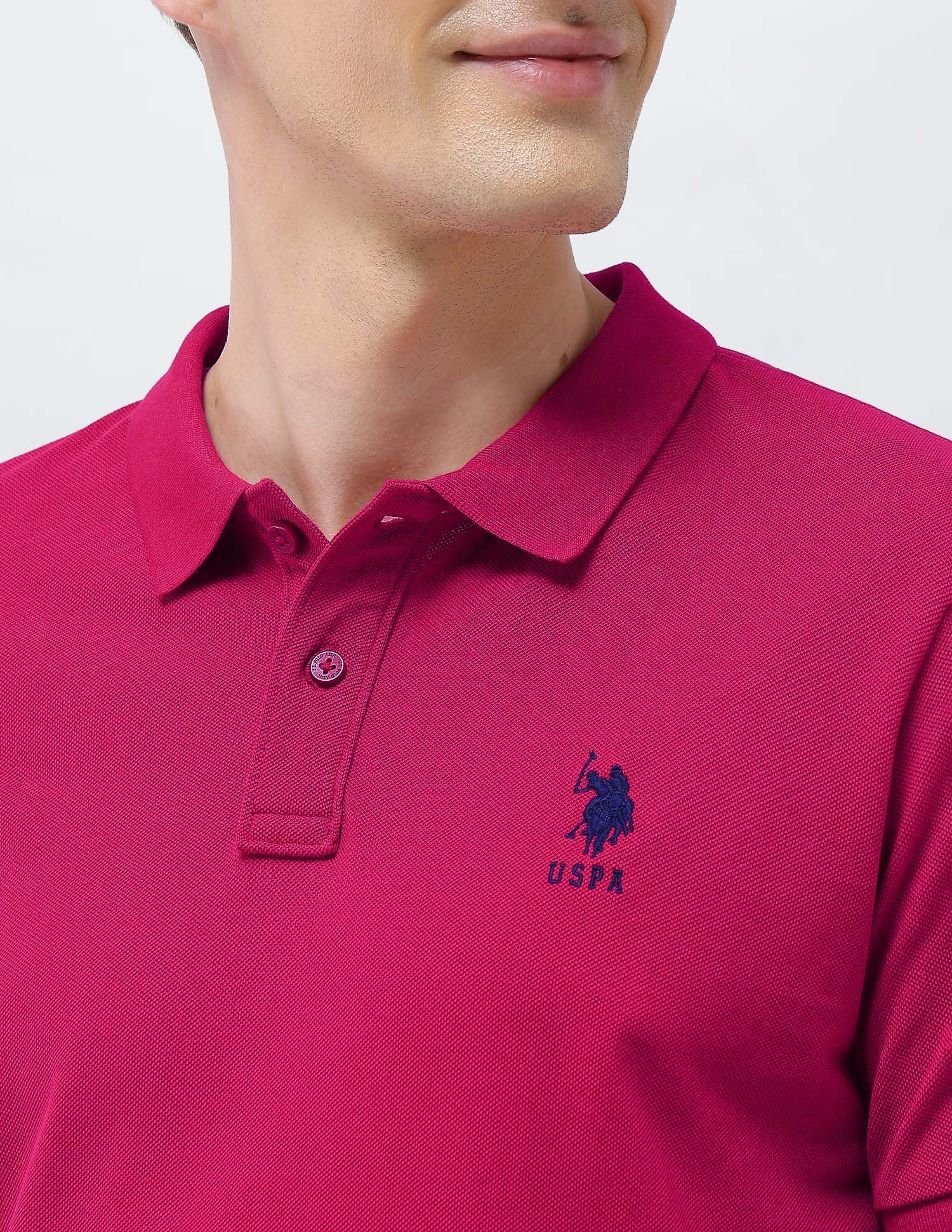 Solid Slim Fit Polo Shirt Pink - U.S. Polo Assn. India | Large