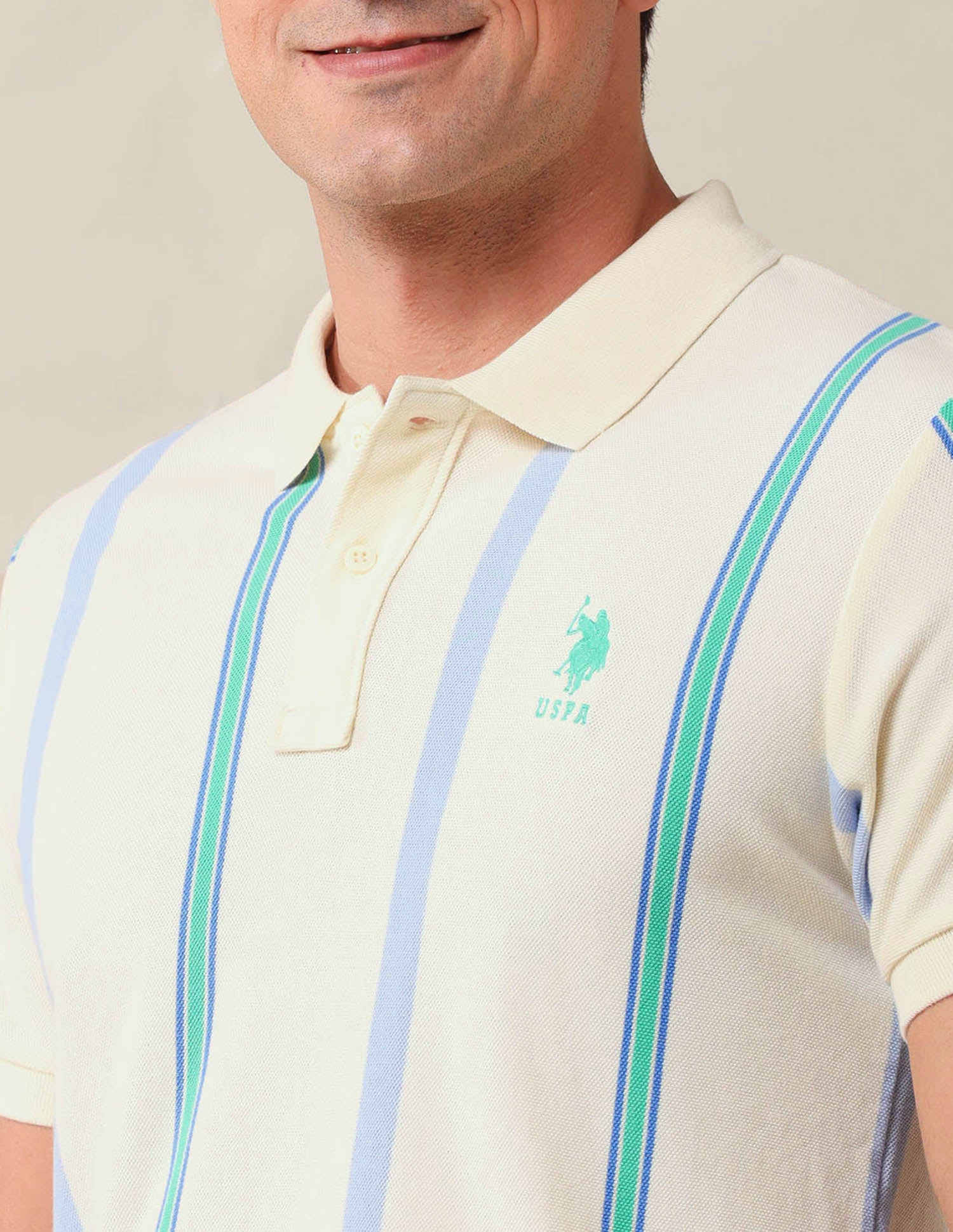 Vertical Striped Slim Fit Polo Shirt Beige - U.S. Polo Assn. India | Large