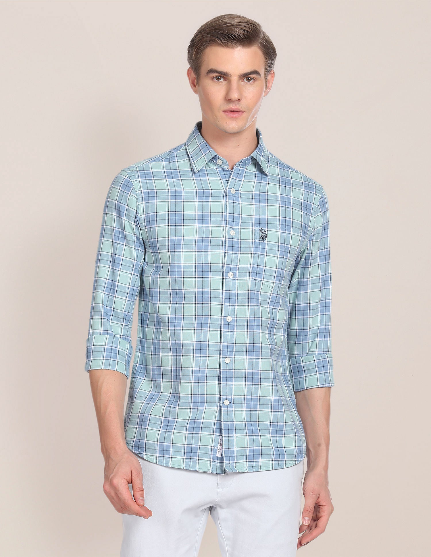 Tartan Check Tailored Fit Shirt Light Green - U.S. Polo Assn. India | Large