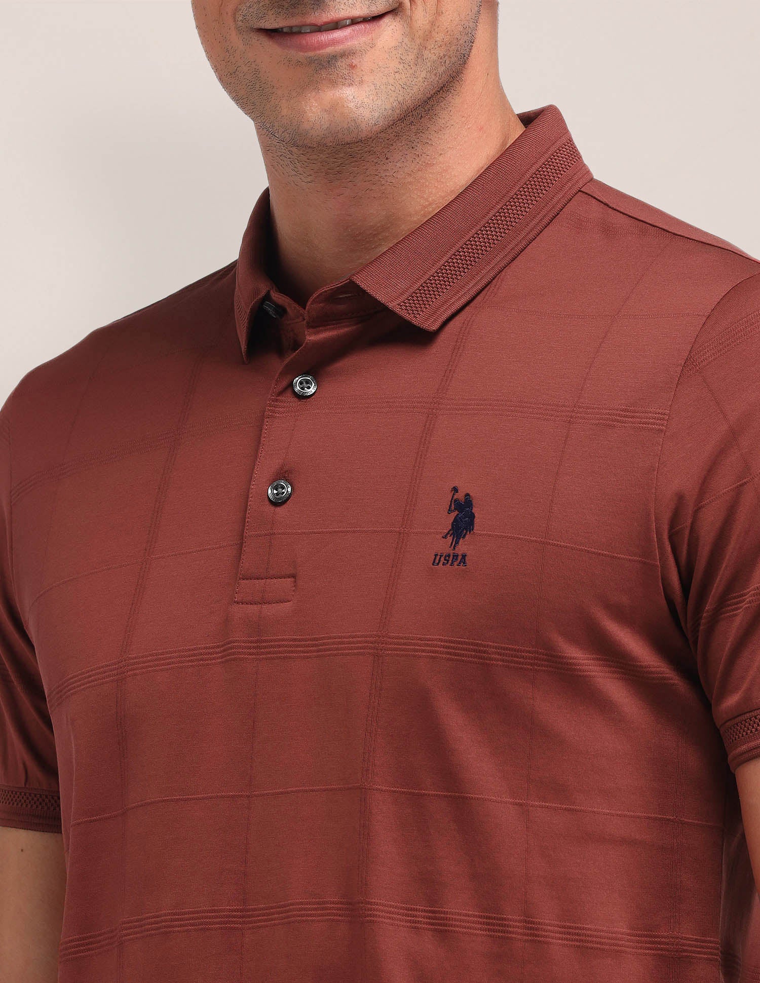 Textured Cotton Polo Shirt Rust - U.S. Polo Assn. India | Large