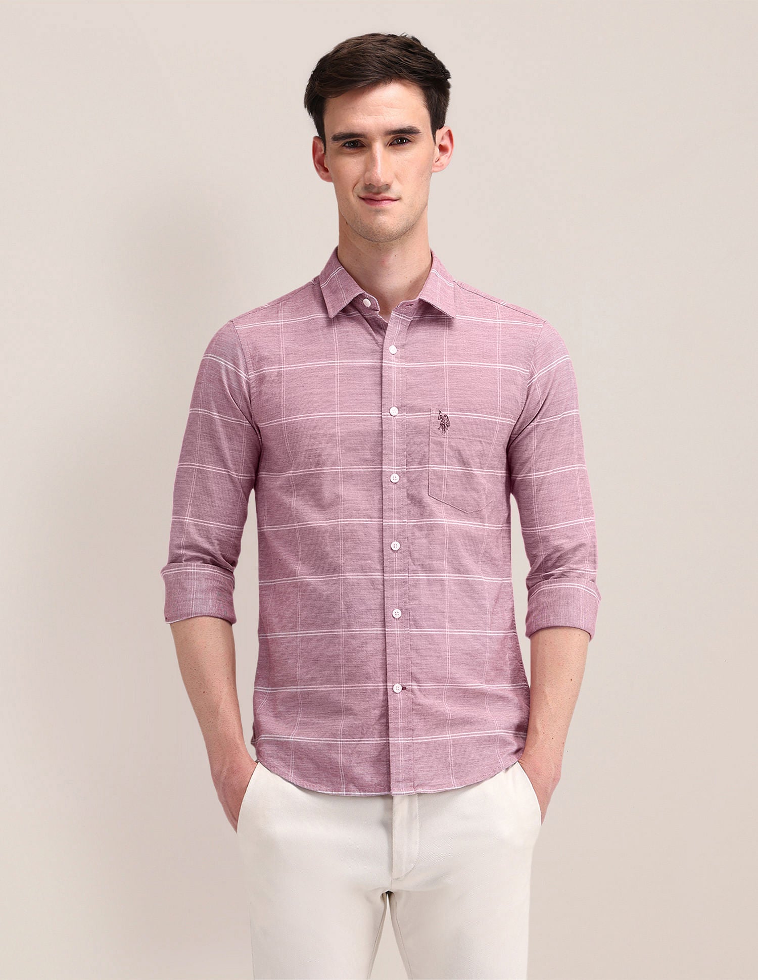 Tailored Fit Checked Shirt Red - U.S. Polo Assn. India | Large