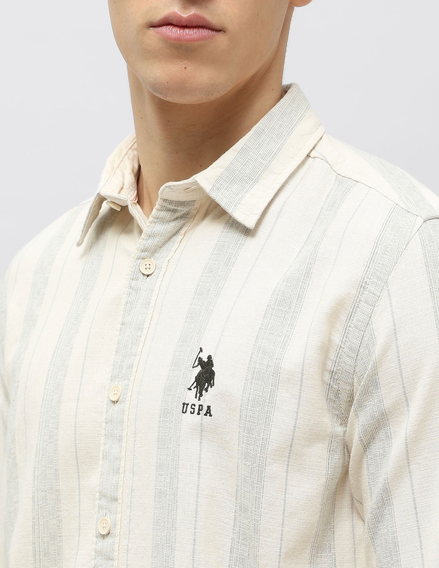 Vertical Striped Self Design Dobby Shirt Off-White - U.S. POLO ASSN. | Large
