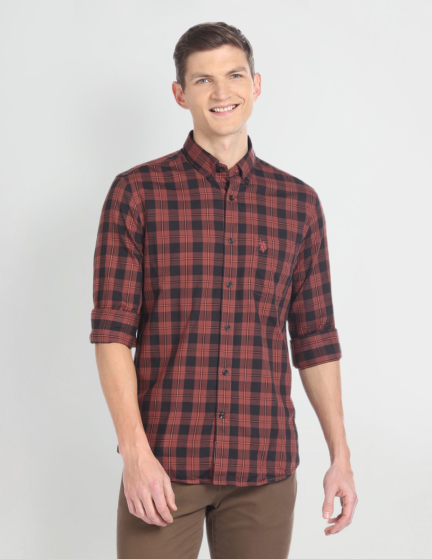 Tartan Check Cotton Twill Shirt Brown - U.S. Polo Assn. India | Large