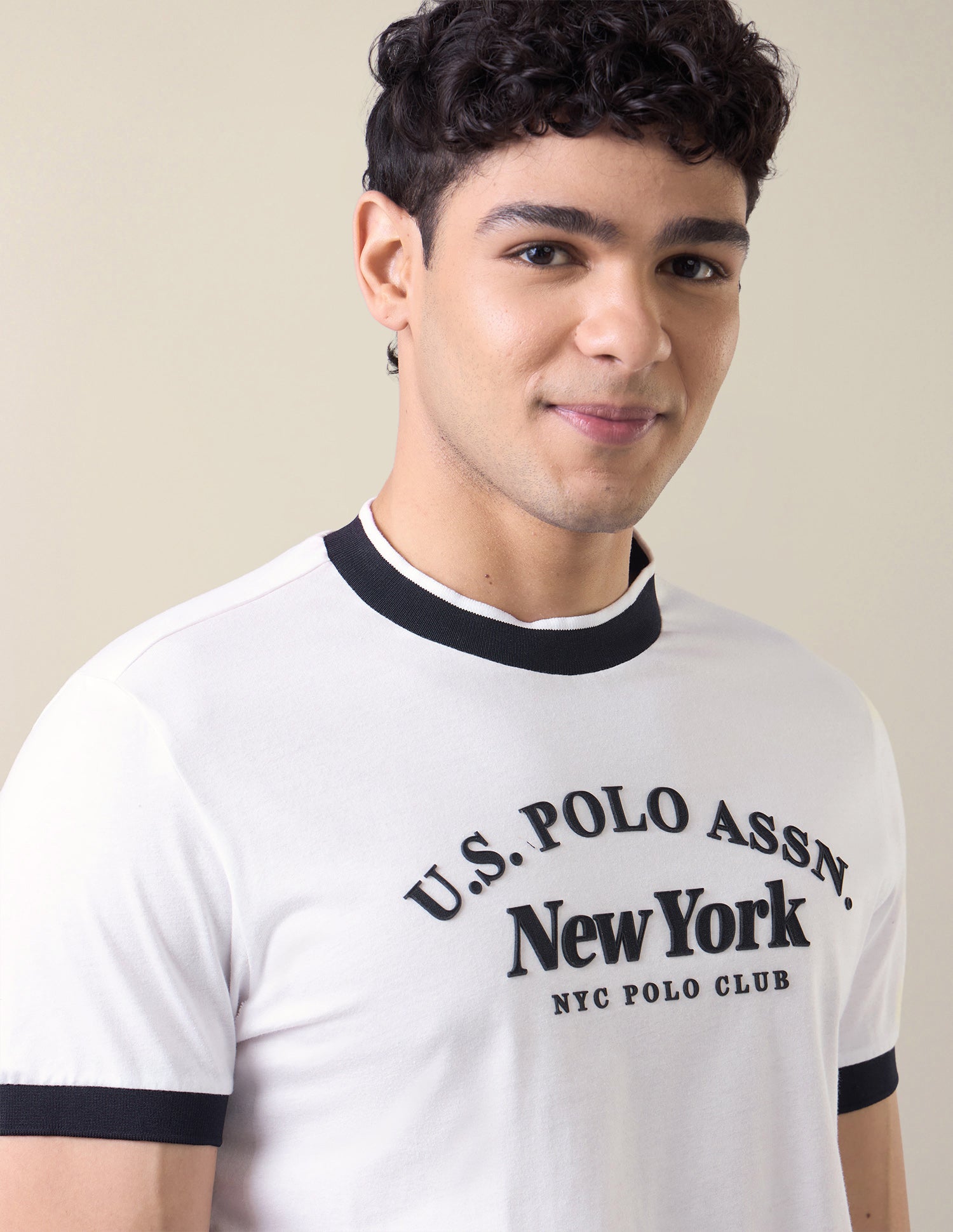 Typographic Brand Printed Slim Fit T-Shirt White - U.S. Polo Assn. India | Large