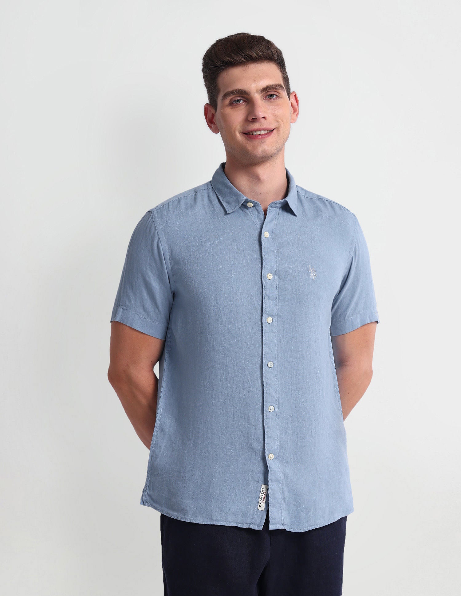 Slim Fit Solid Shirt Light Blue - U.S. Polo Assn. India | Large