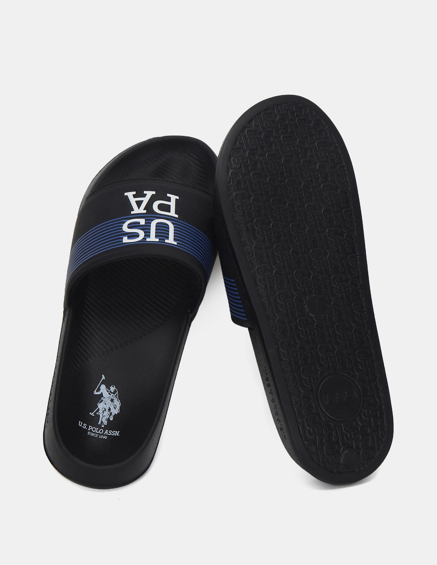 Men Striped Artax 2.0 Sliders Black - U.S. Polo Assn. India | Large