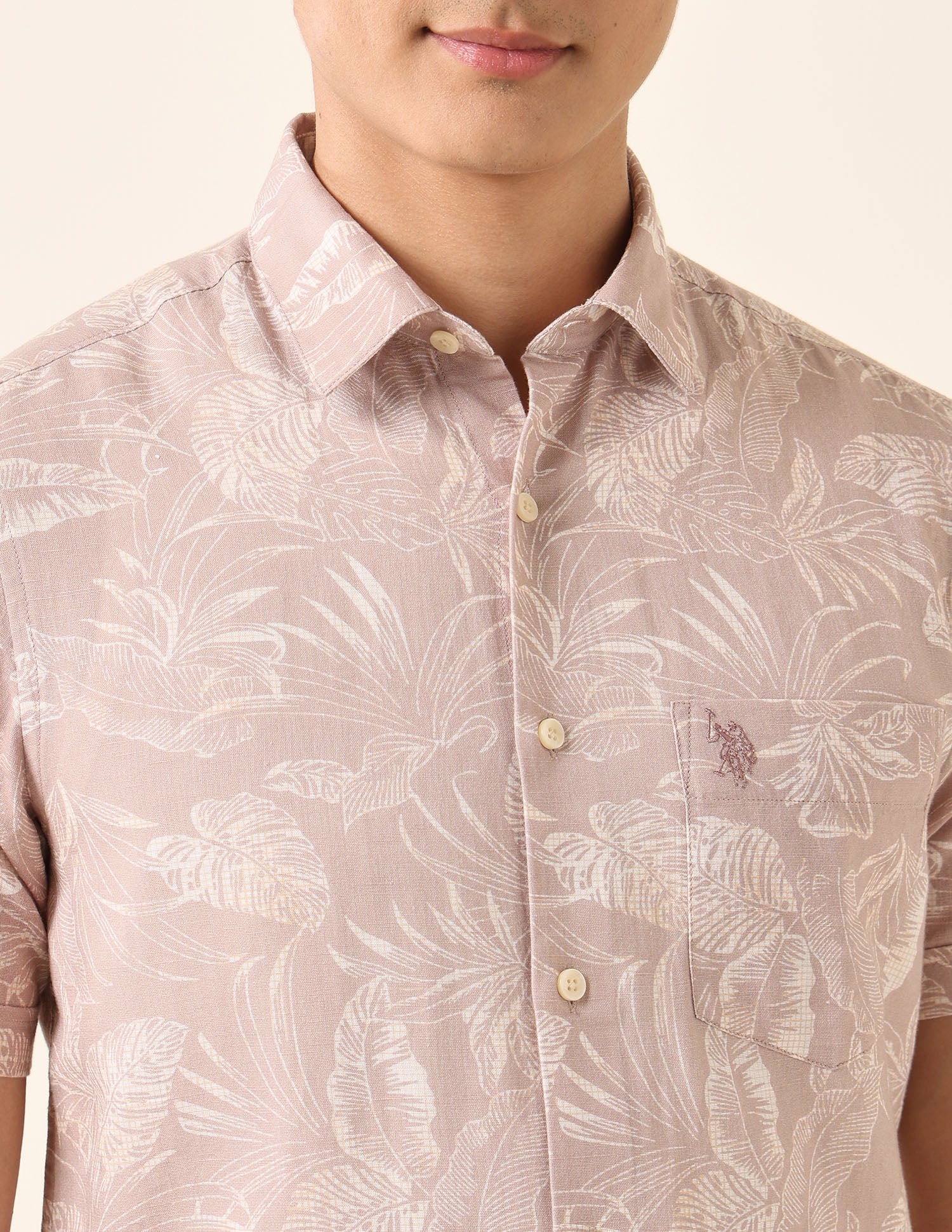Tailored Fit Tropical Printed Shirt Peach - U.S. Polo Assn. India | Large