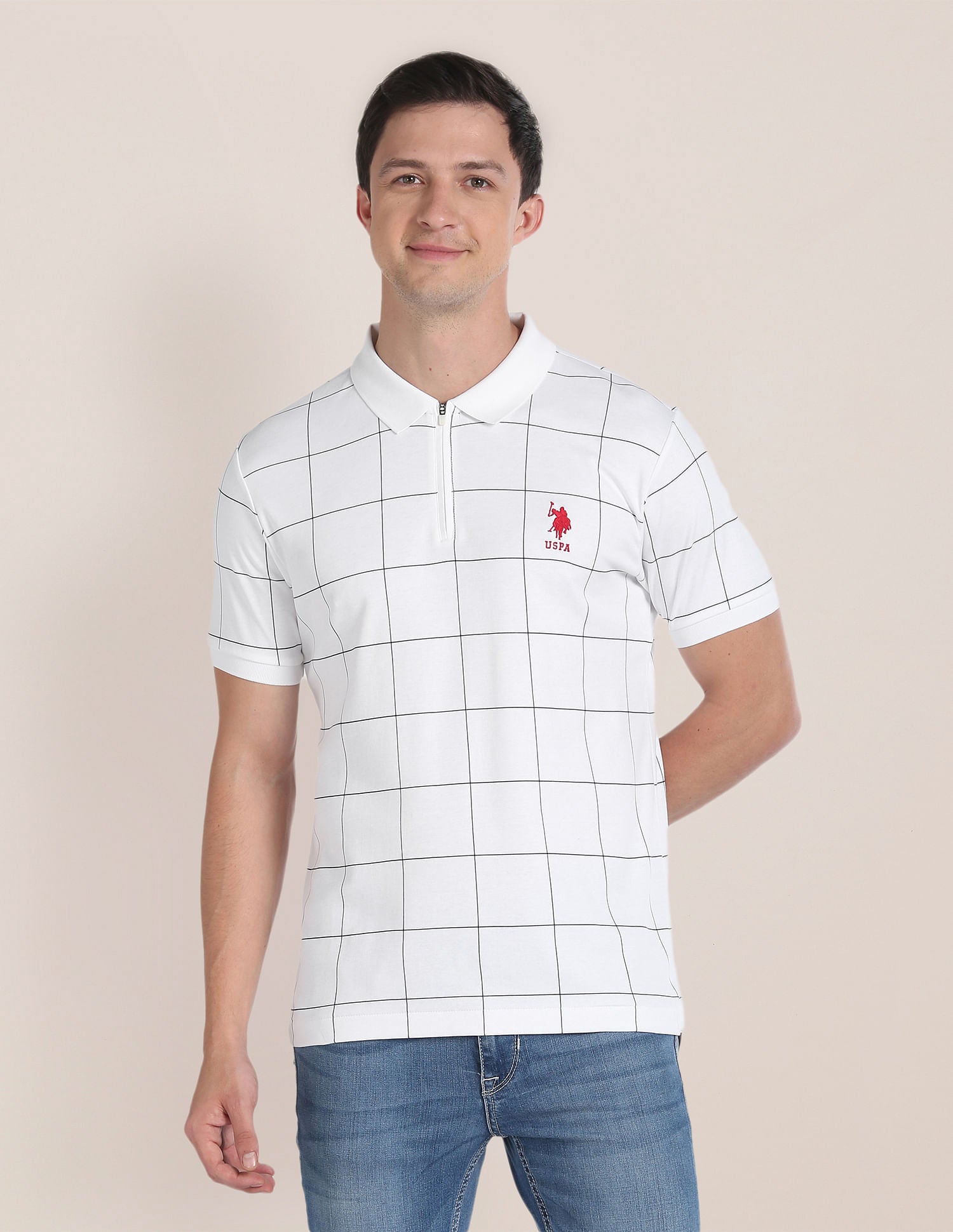 Slim Fit Check Polo Shirt White - U.S. Polo Assn. India | Large
