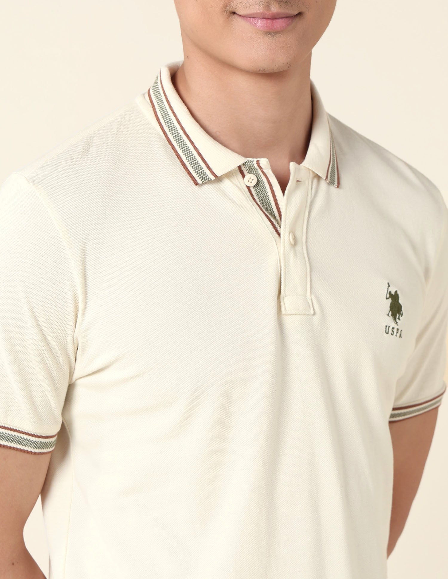 Slim Fit Pure Cotton Polo Shirt Off White - U.S. Polo Assn. India | Large