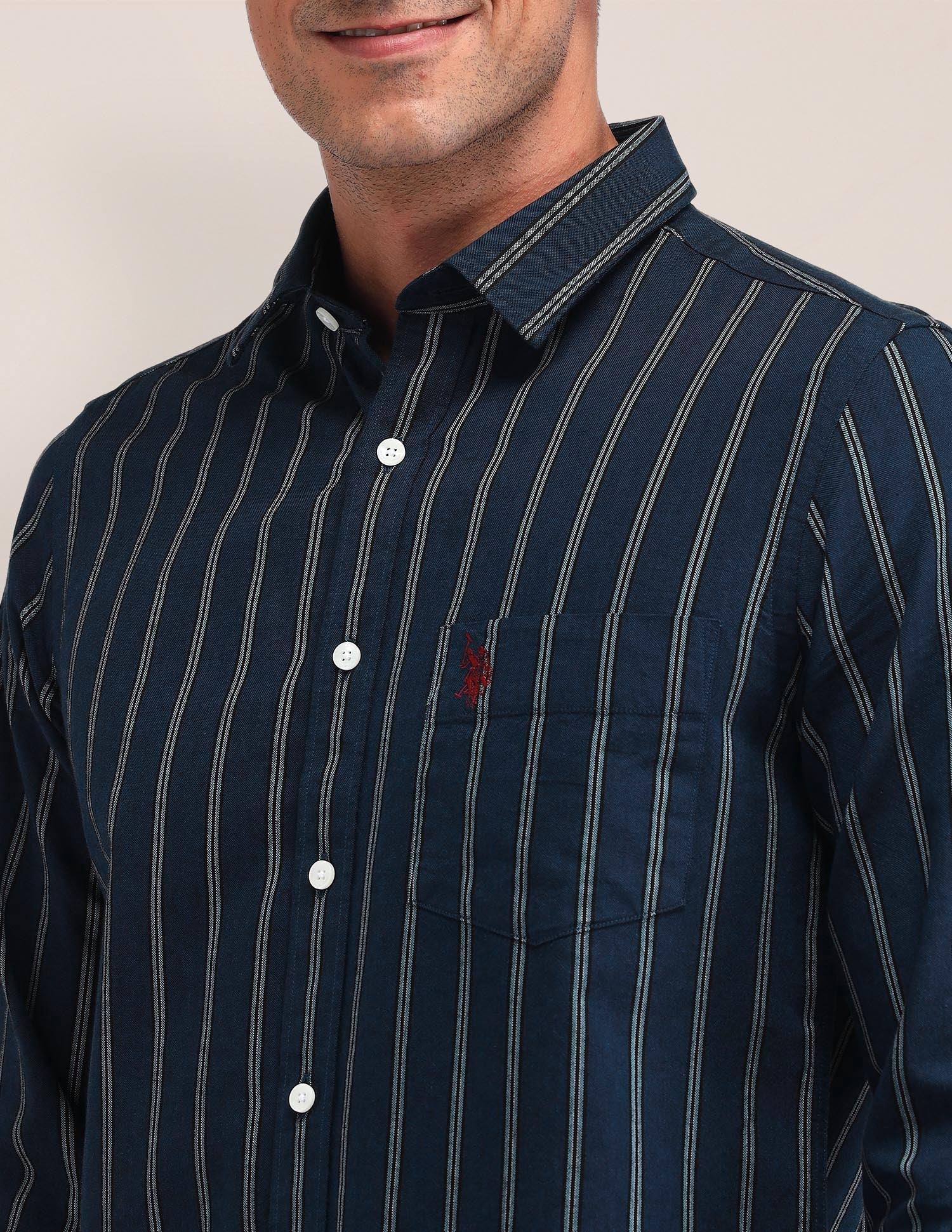 Vertical Striped Tailored Fit Shirt Dark Green - U.S. POLO ASSN. | Large