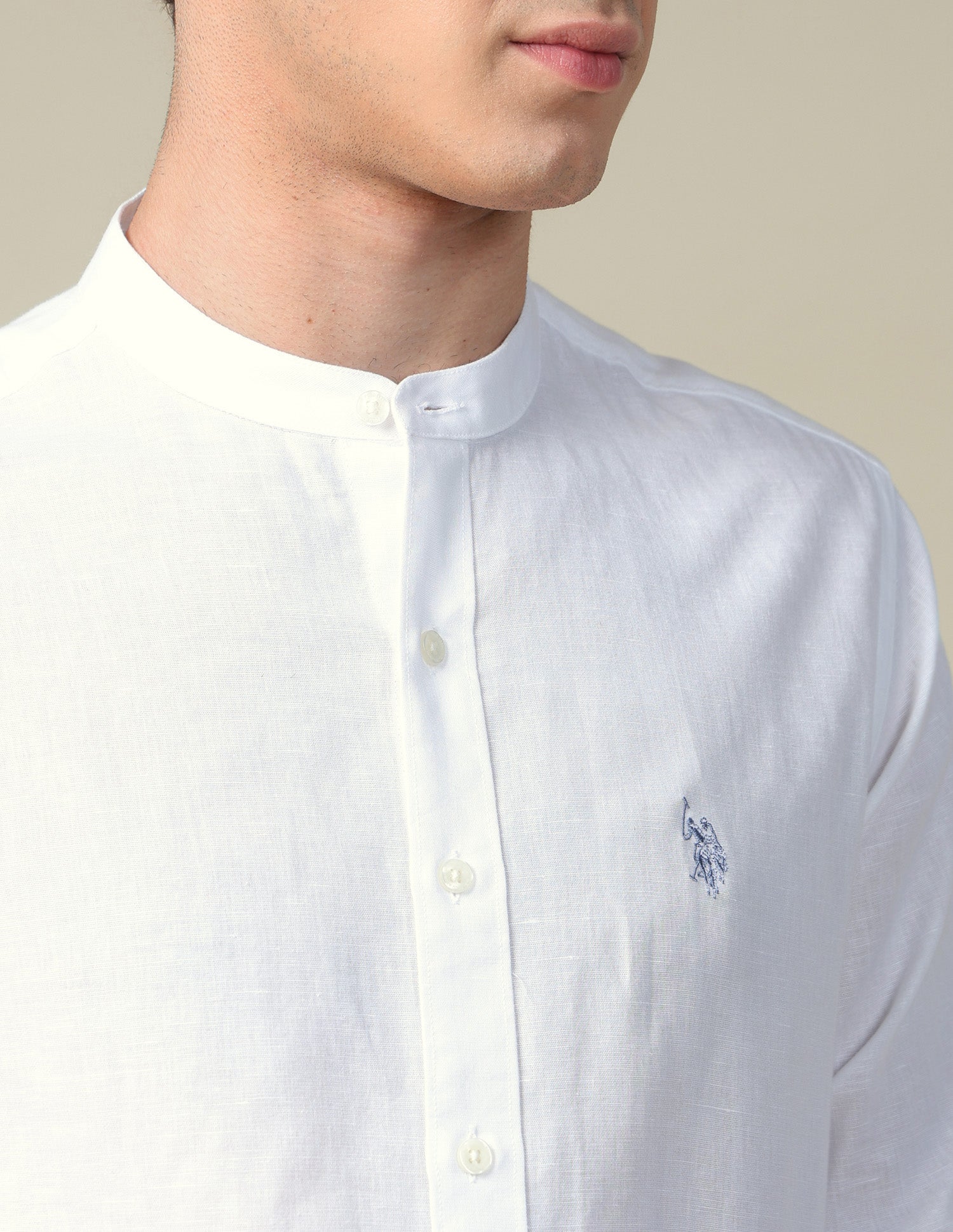 Tailored Fit Mandarin Shirt White - U.S. Polo Assn. India | Large