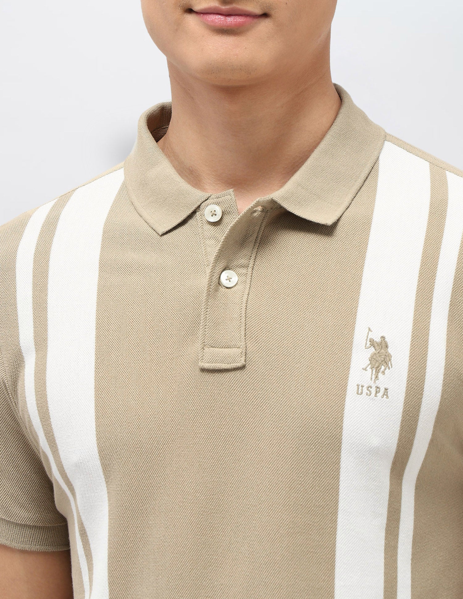 Vertical Striped Pure Cotton Polo Shirt Beige - U.S. Polo Assn. India | Large