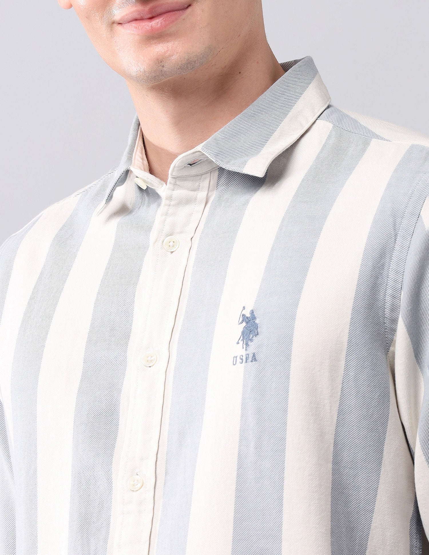 Vertical Striped Pure Cotton Shirt Blue - U.S. POLO ASSN. | Large