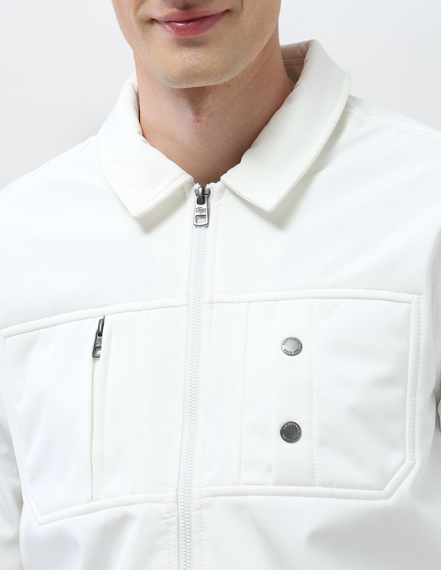 Solid Regular Fit Jacket Off White - U.S. Polo Assn. India | Large